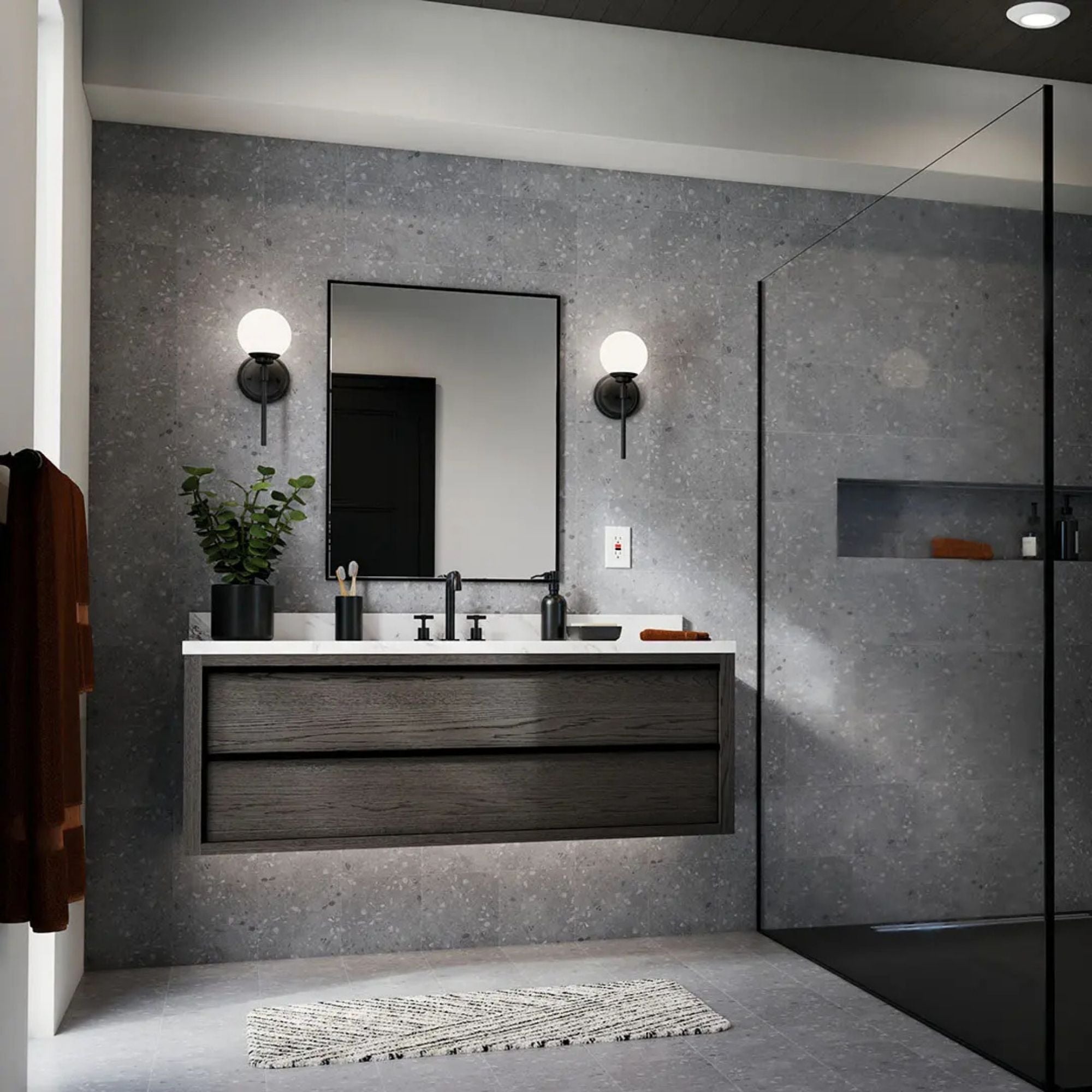 Kichler Lighting - Benno 14" Wall Sconce, Black Finish, Opal Glass | Bees Lighting