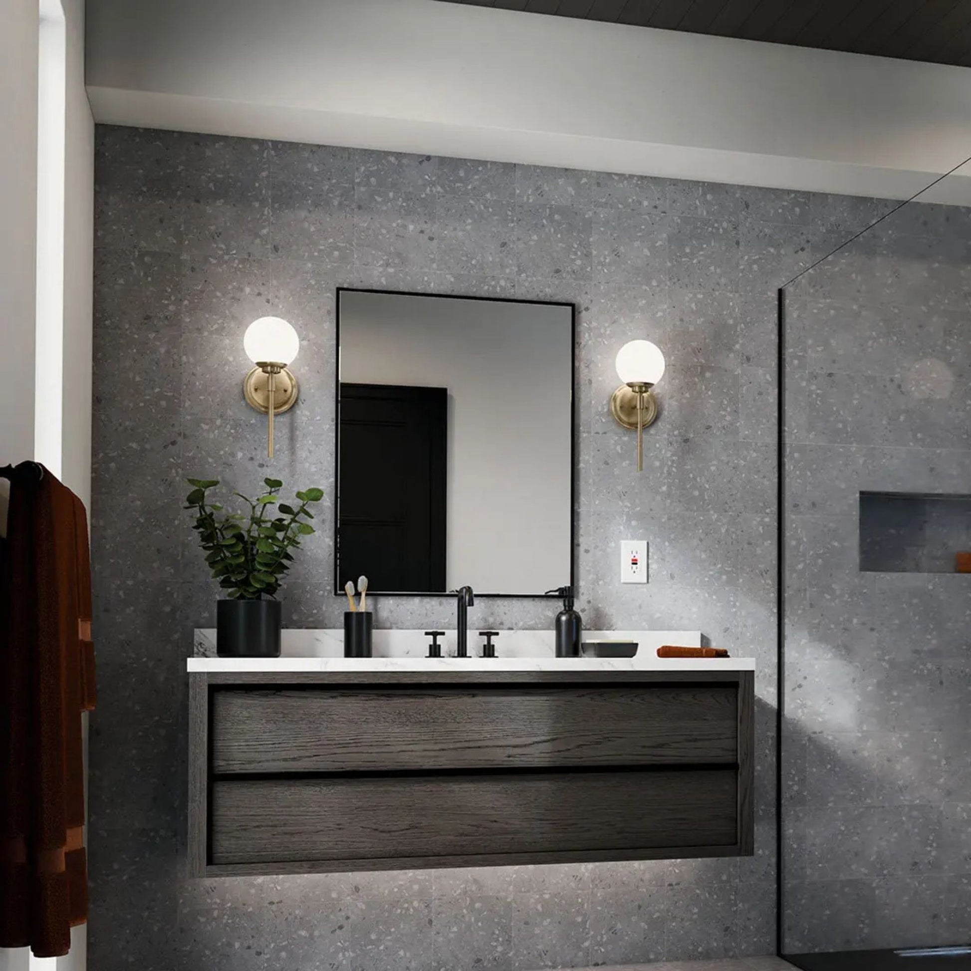 Kichler Lighting - Benno 14" Wall Sconce, Champagne Bronze Finish, Opal Glass | Bees Lighting