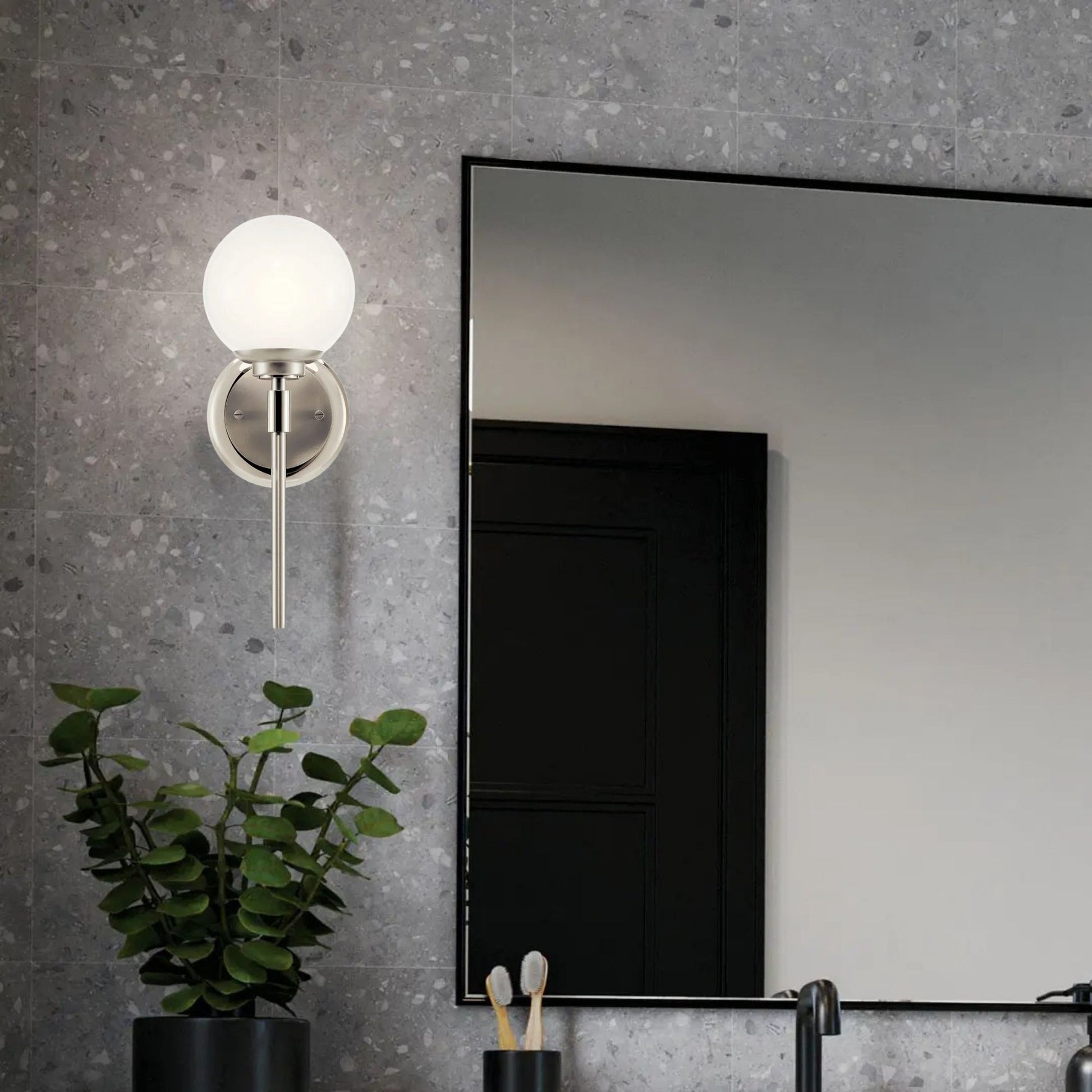 Kichler Lighting - Benno 14" Wall Sconce, Polished Nickel Finish, Opal Glass | Bees Lighting