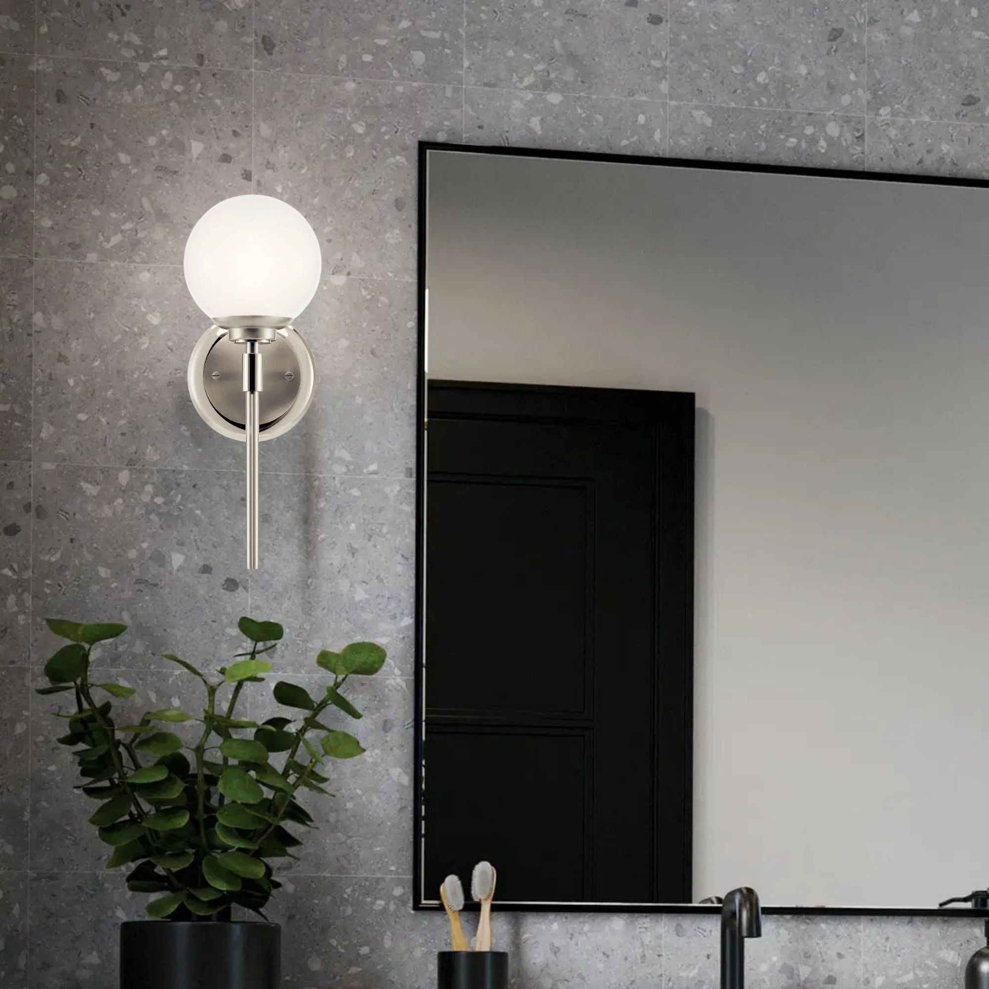 Benno 14" Wall Sconce, Polished Nickel Finish, Opal Glass