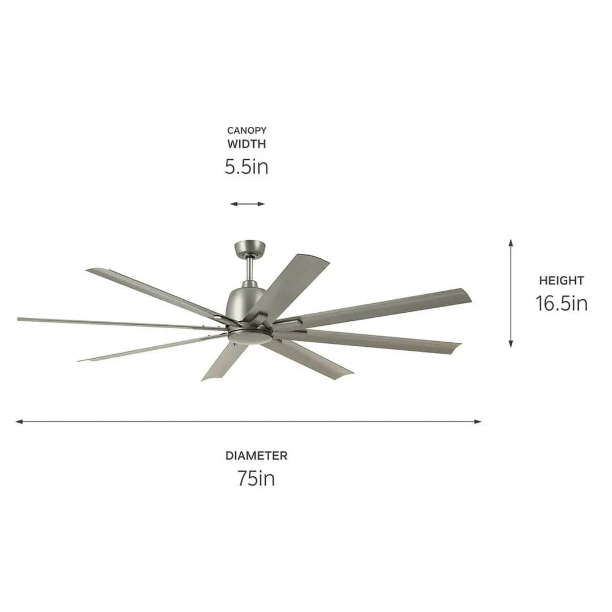 Breda 75" Brushed Nickel Windmill Ceiling Fan