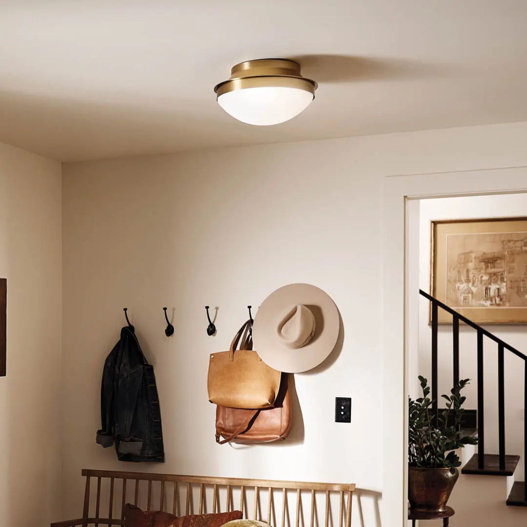 Bretta 14" 2-Light Flush Mount, Brushed Natural Brass Finish
