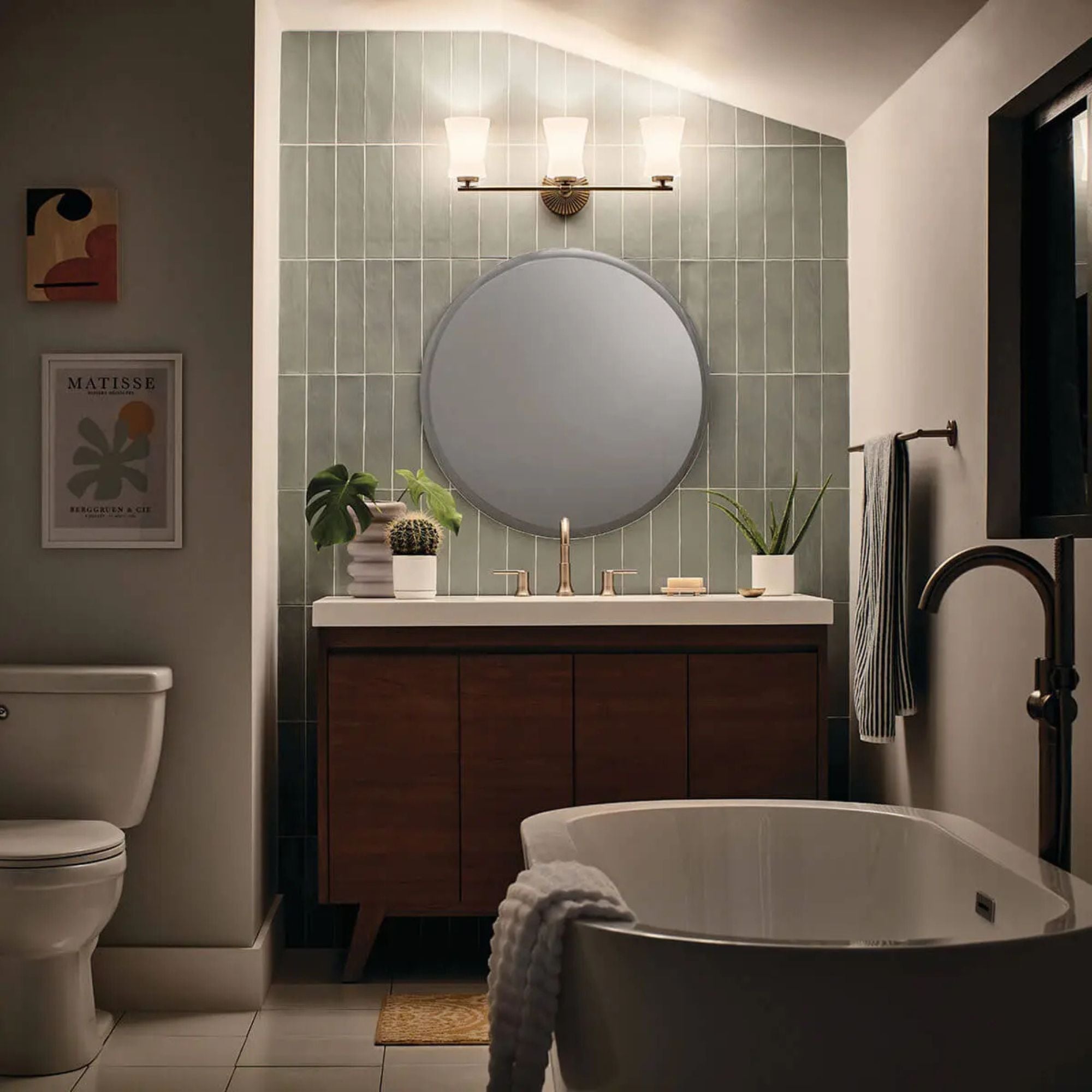 Brianne 25" 3-Light Bath Vanity Light, Brushed Natural Brass Finish