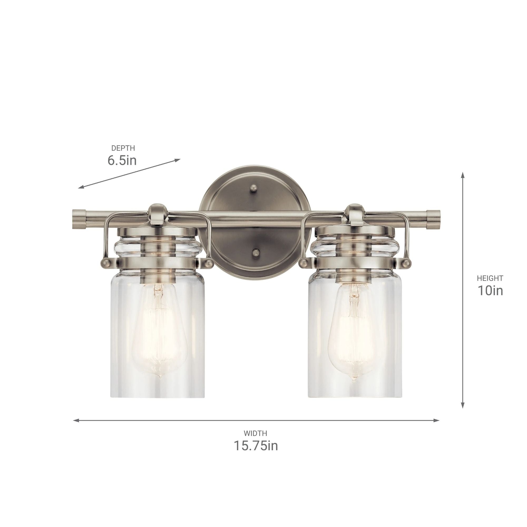 Brinley 16" 2-Light Bath Vanity Light, Brushed Nickel Finish