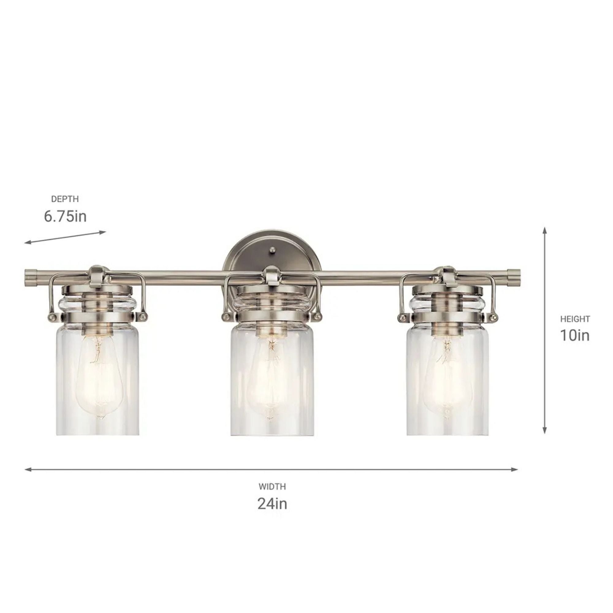 Brinley 24" 3-Light Bath Vanity Light, Brushed Nickel Finish