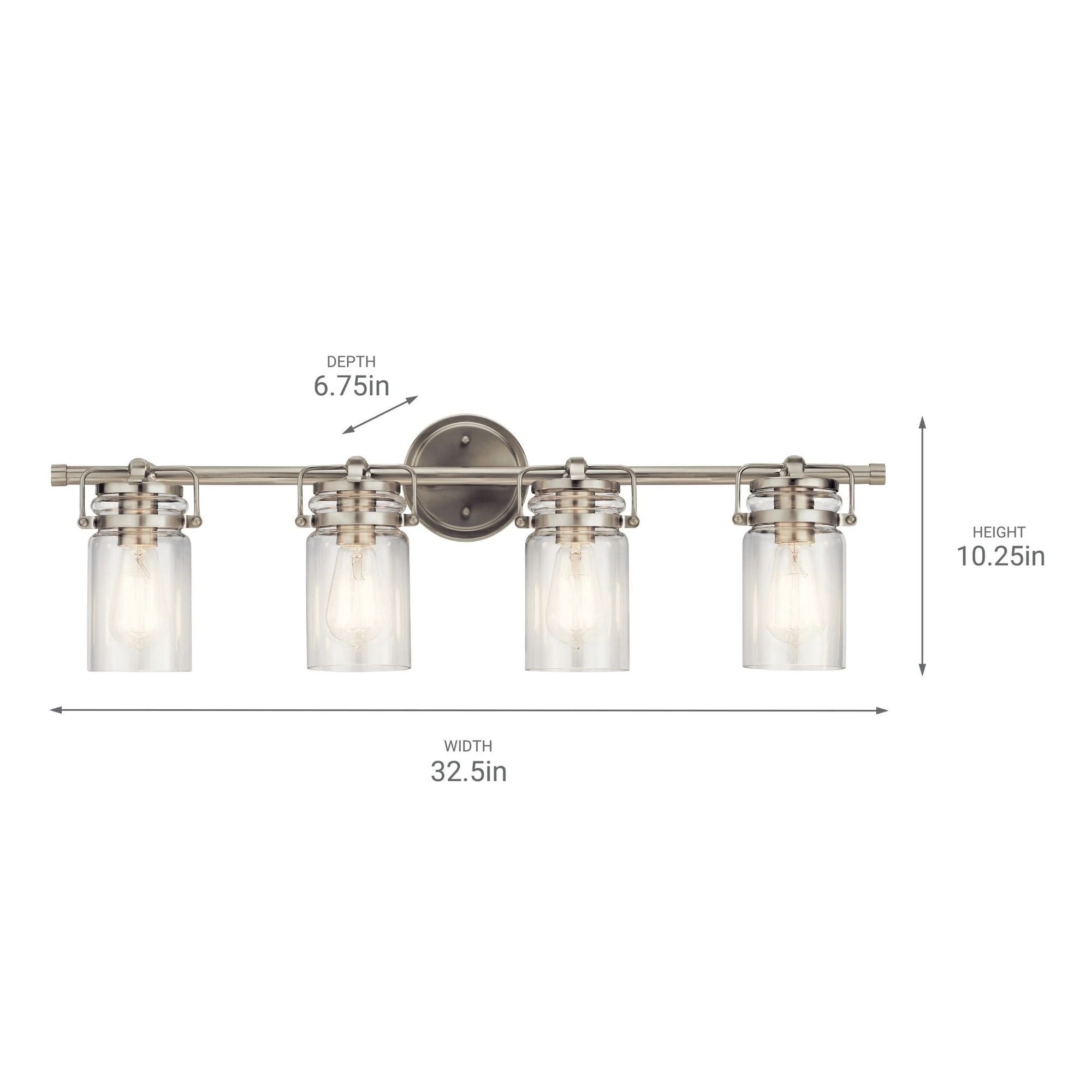 Brinley 33" 4-Light Bath Vanity Light, Brushed Nickel Finish