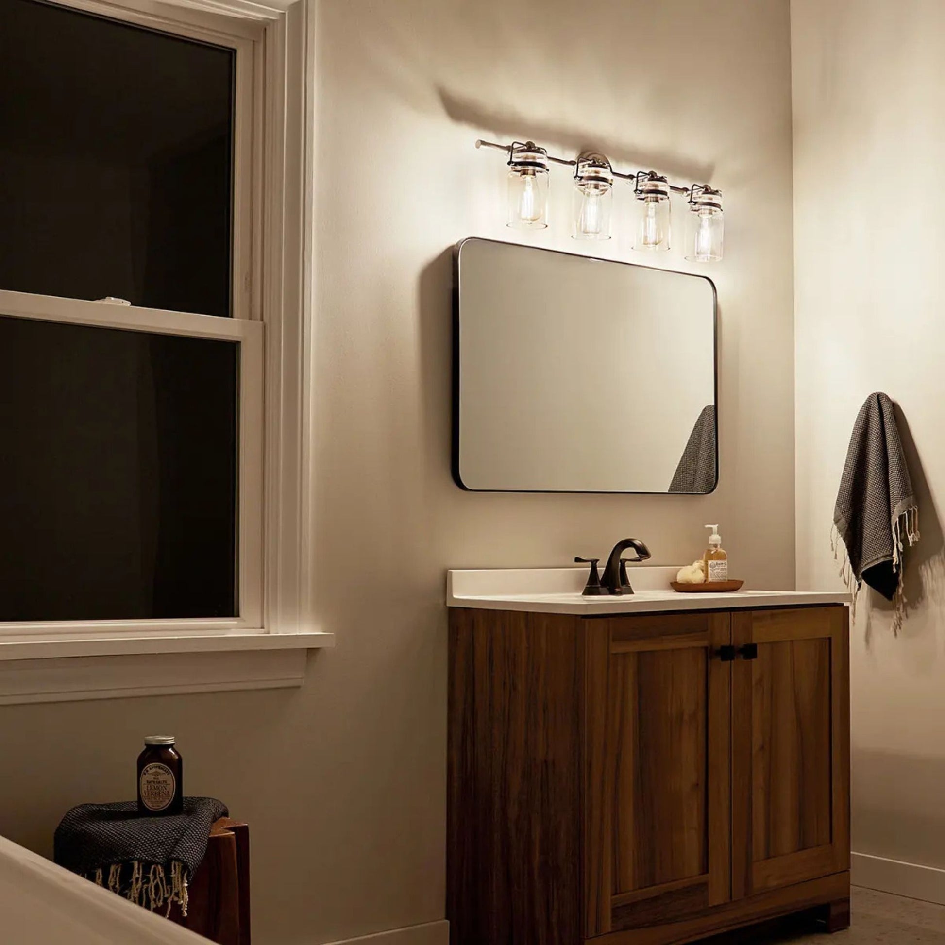 Brinley 33" 4-Light Bath Vanity Light, Olde Bronze Finish - Bees Lighting