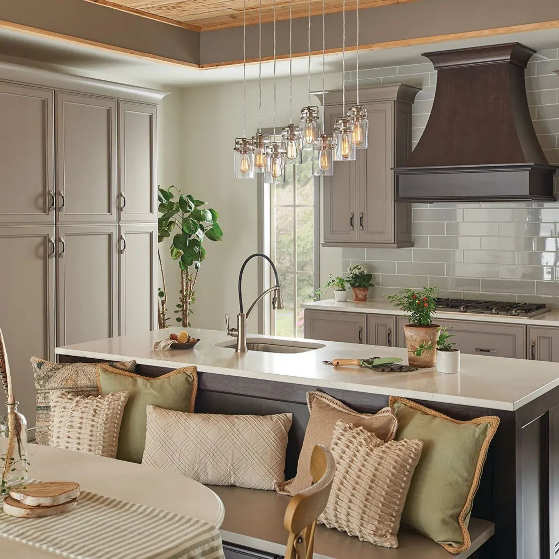 Brinley 26" 8-Light Linear Chandelier, Brushed Nickel Finish - Bees Lighting