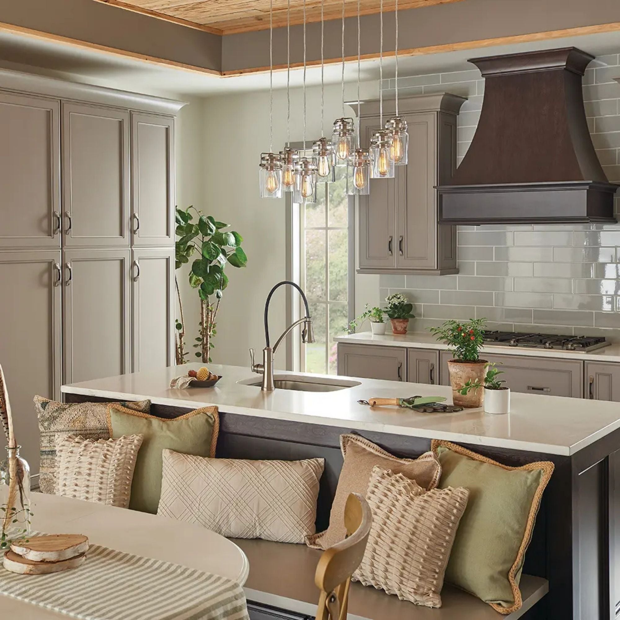 Brinley 26" 8-Light Linear Chandelier, Brushed Nickel Finish - Bees Lighting
