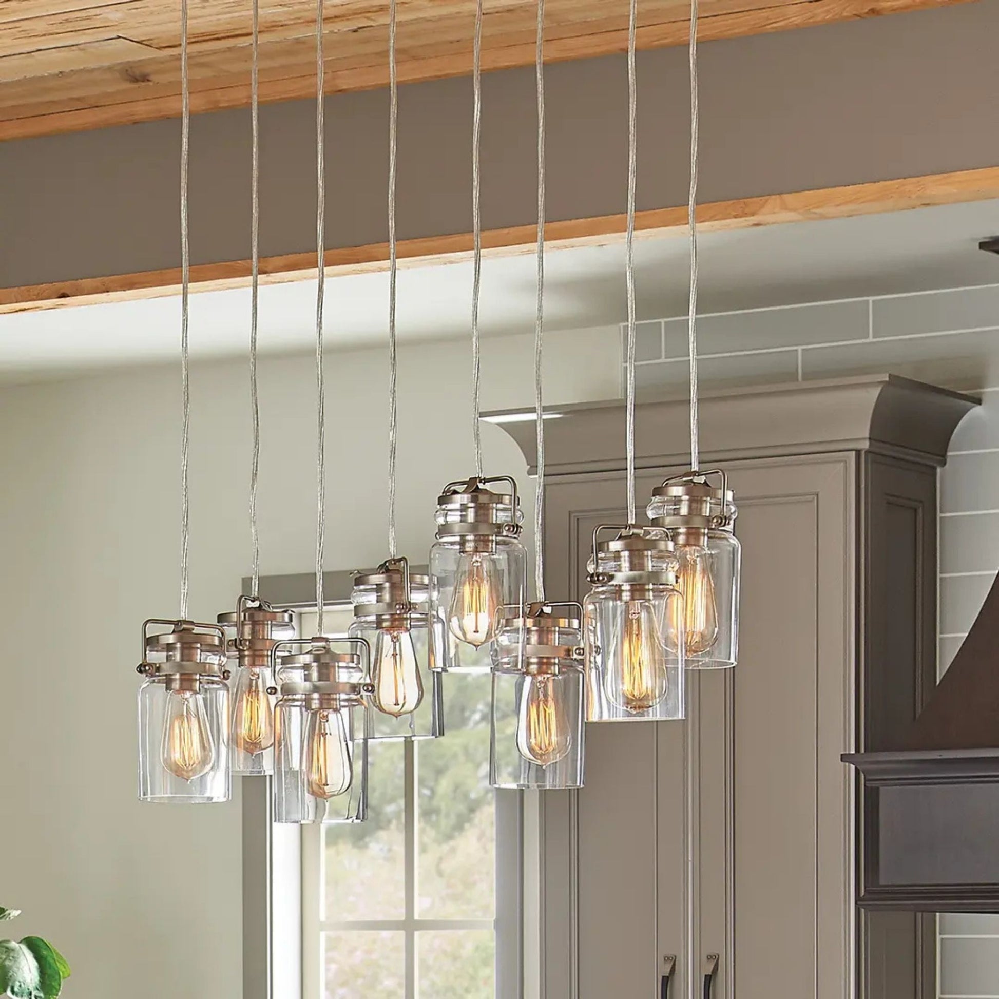Brinley 26" 8-Light Linear Chandelier, Brushed Nickel Finish - Bees Lighting