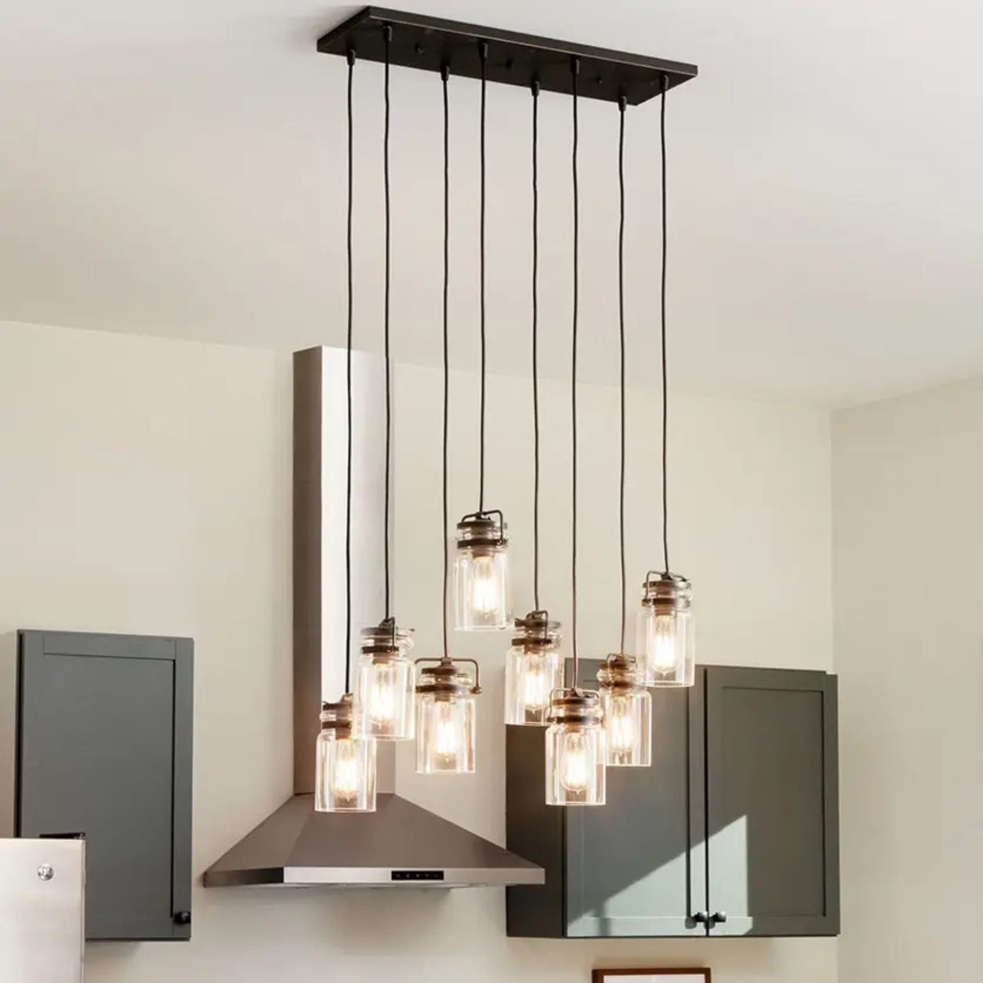 Brinley 26" 8-Light Linear Chandelier, Olde Bronze Finish - Bees Lighting