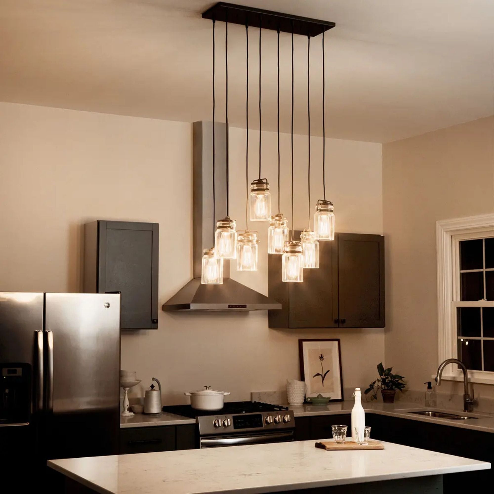 Brinley 26" 8-Light Linear Chandelier, Olde Bronze Finish - Bees Lighting