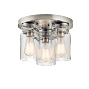 Brinley 12" 3-Light Flush Mount, Brushed Nickel Finish - Bees Lighting