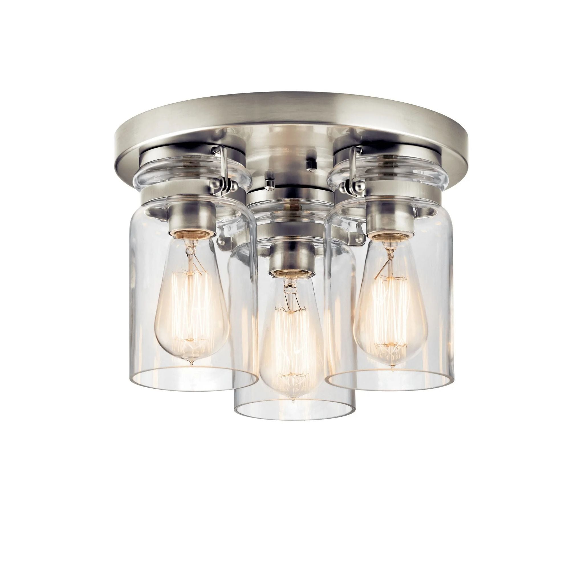 Brinley 12" 3-Light Flush Mount, Brushed Nickel Finish