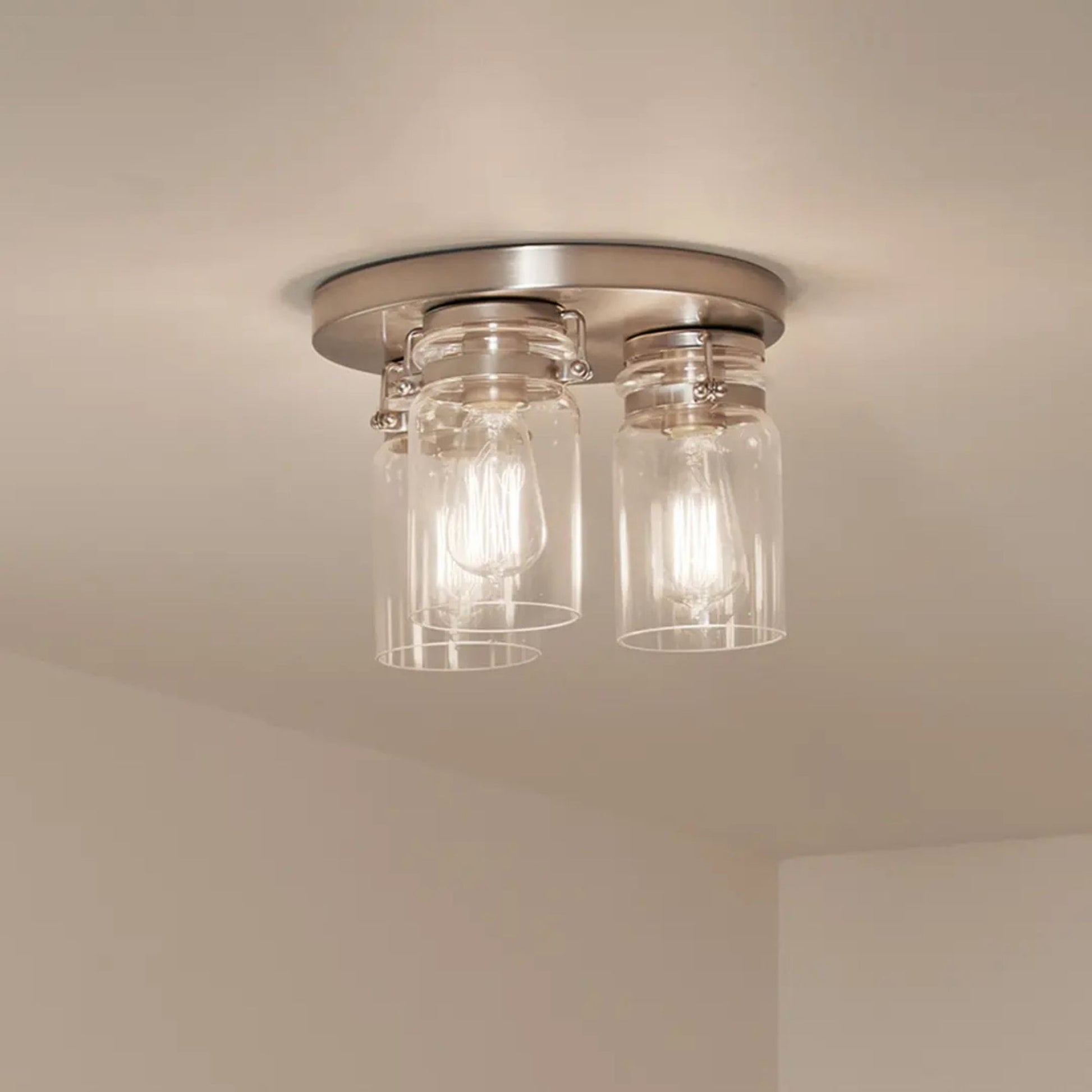 Brinley 12" 3-Light Flush Mount, Brushed Nickel Finish - Bees Lighting