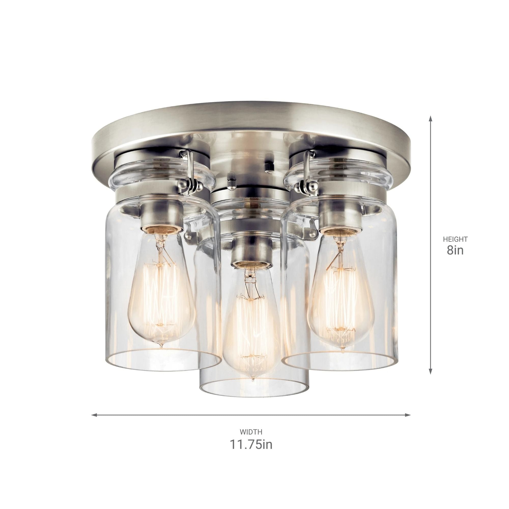 Brinley 12" 3-Light Flush Mount, Brushed Nickel Finish - Bees Lighting