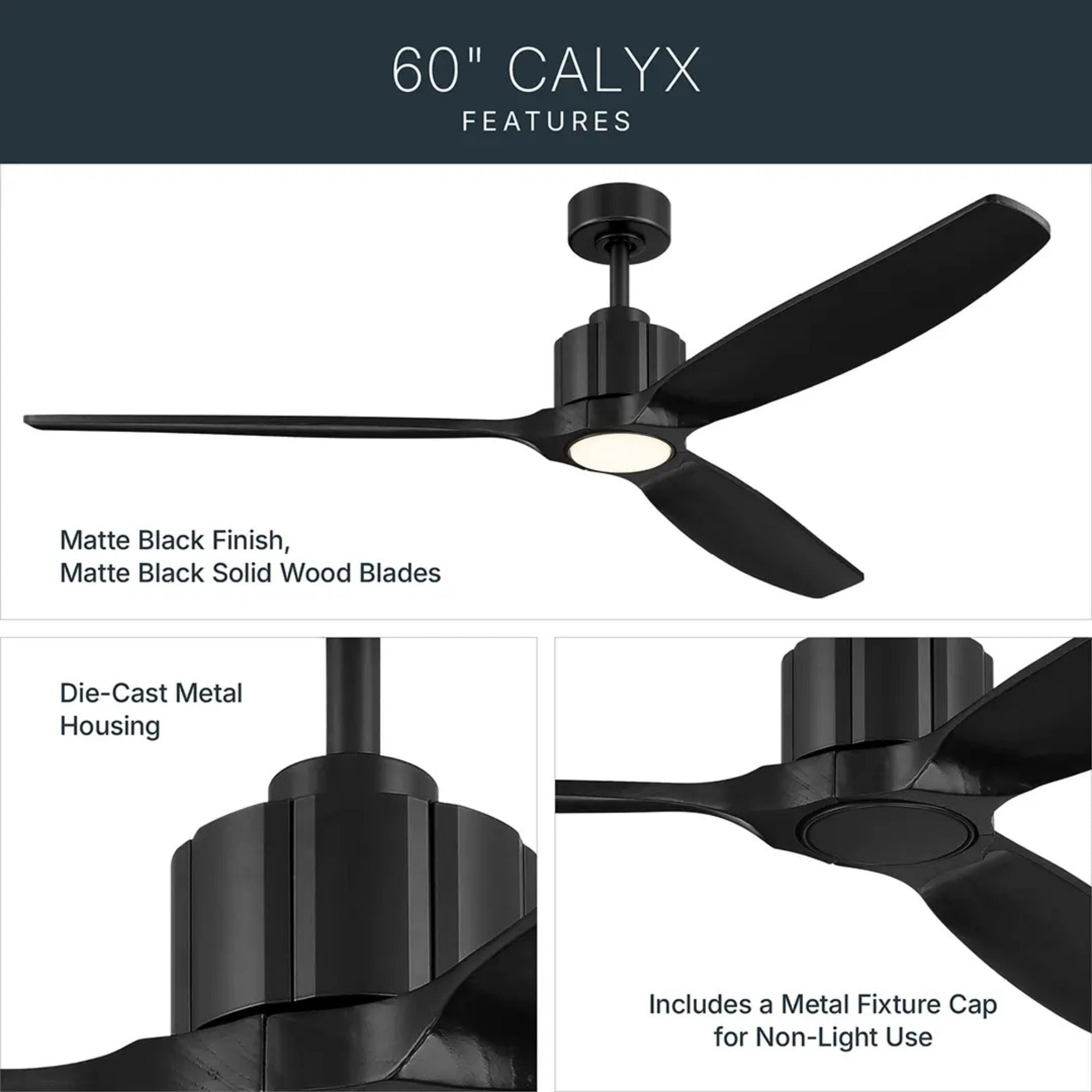 Kichler Calyx 60'' Ceiling Fan with LED Light DC Motor Matte Black