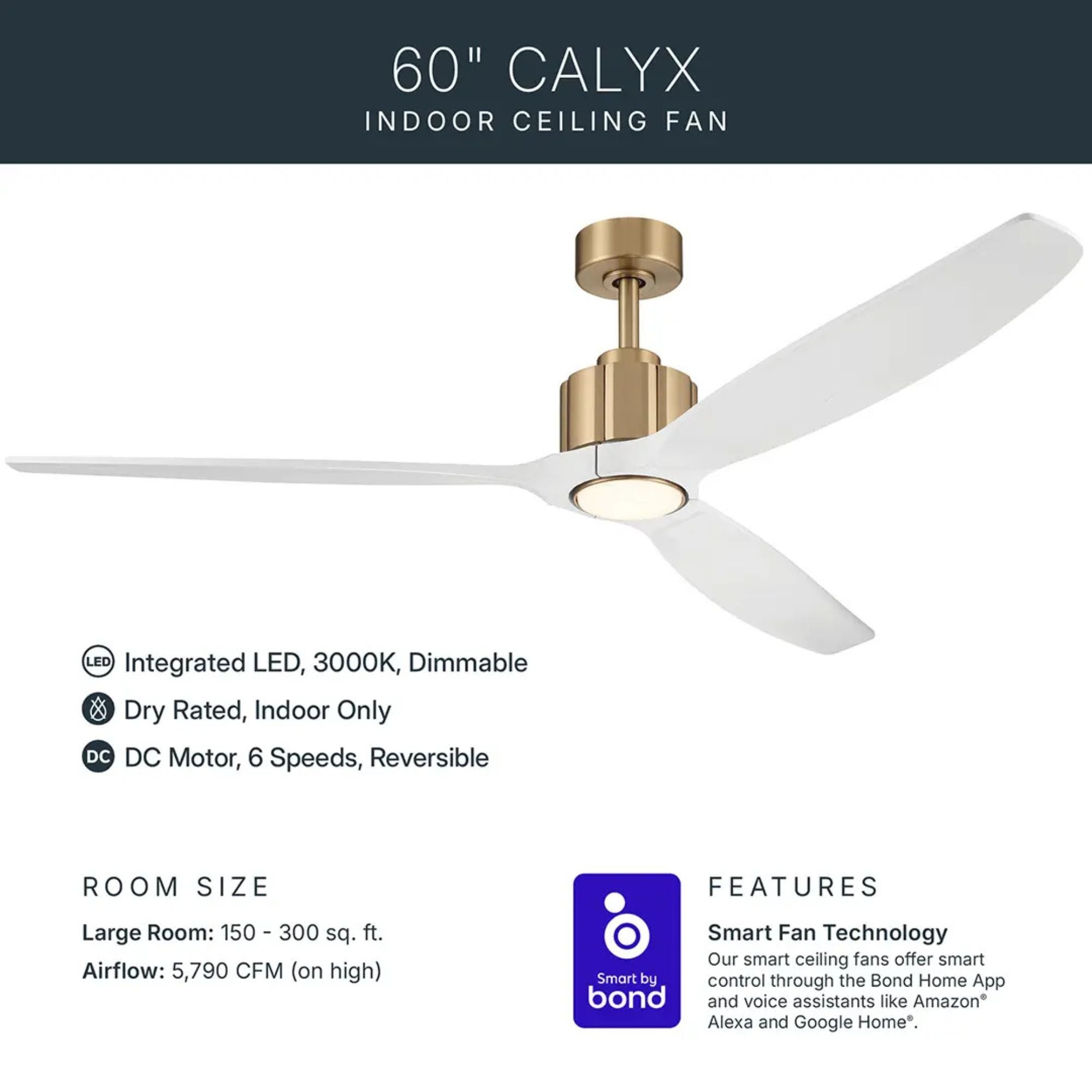 Kichler Calyx 60'' Ceiling Fan with LED Light DC Motor Champagne Bronze