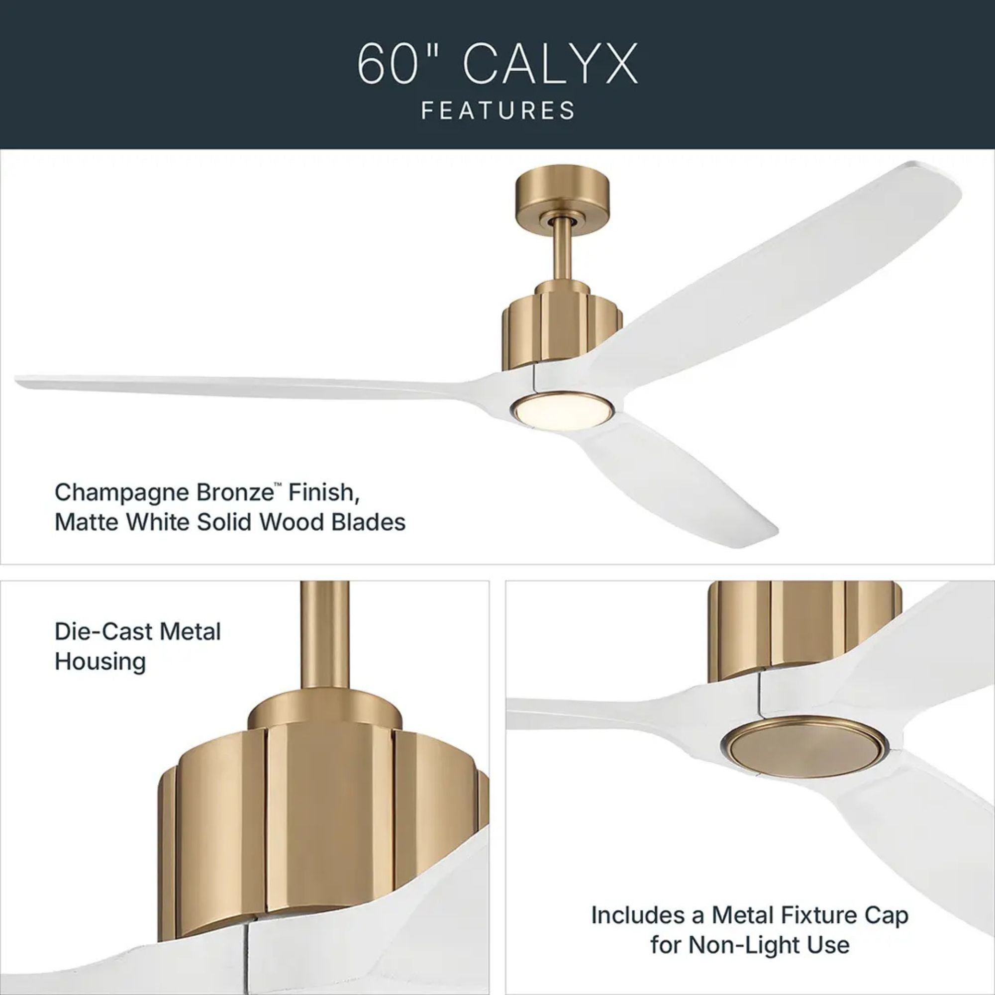 Kichler Calyx 60'' Ceiling Fan with LED Light DC Motor Champagne Bronze