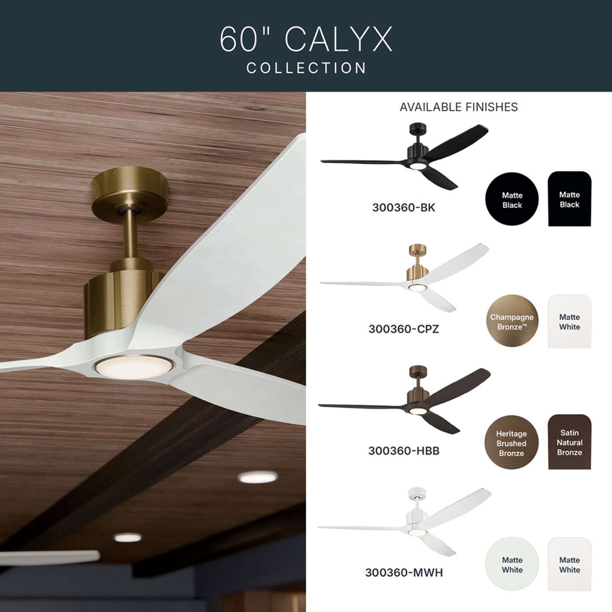 Kichler Calyx 60'' Ceiling Fan with LED Light DC Motor Champagne Bronze