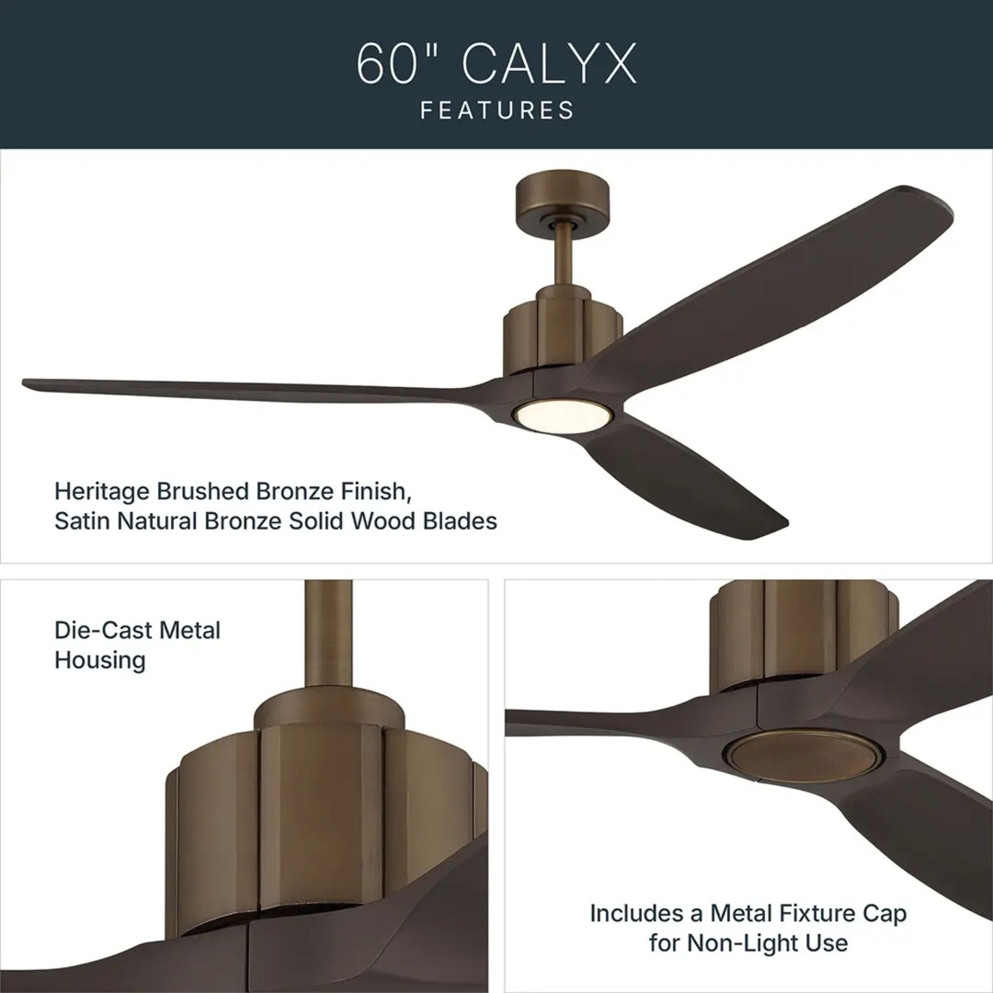 Kichler Calyx 60'' Ceiling Fan with LED Light DC Motor Heritage Brushed Bronze