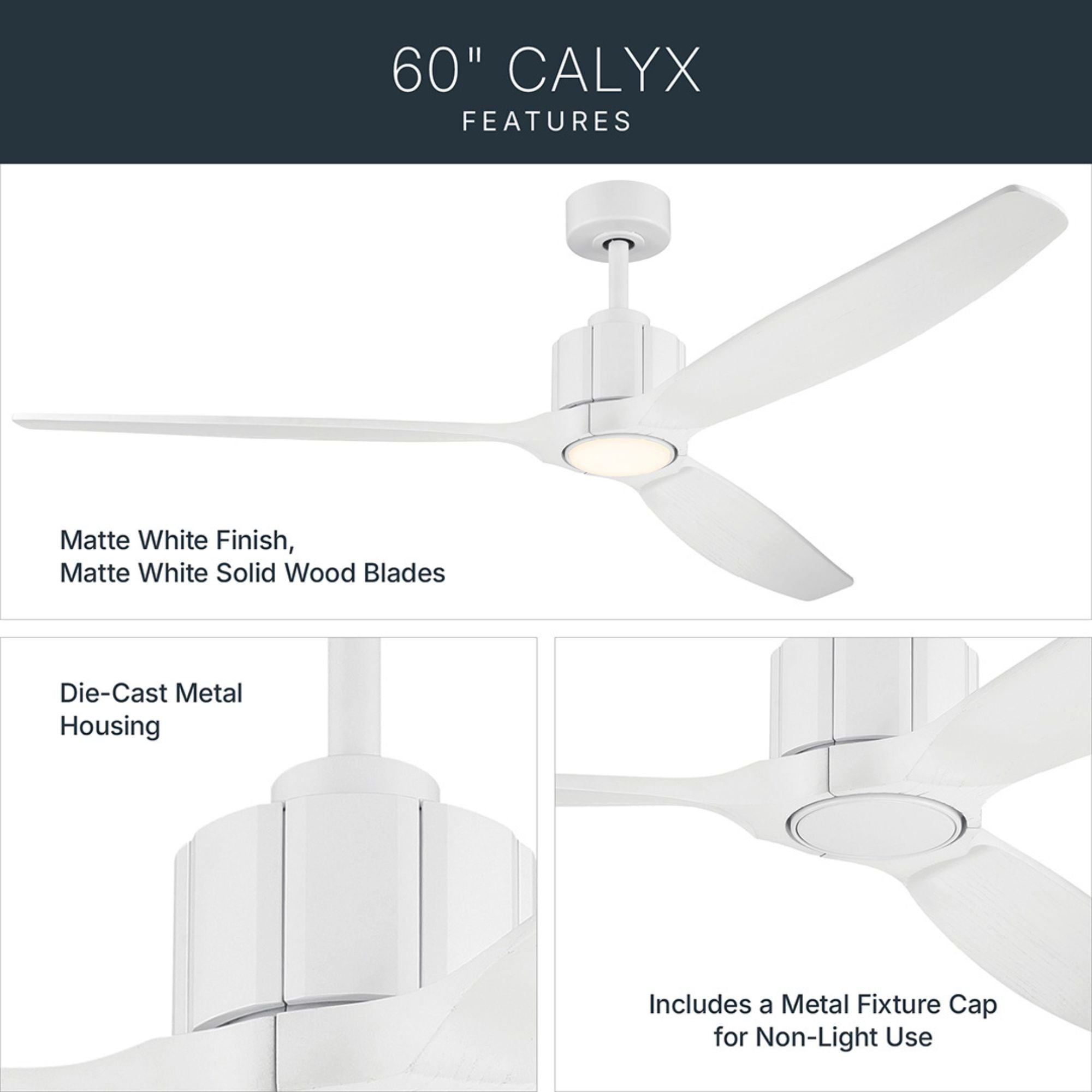 Kichler Calyx 60'' Ceiling Fan with LED Light DC Motor Matte White