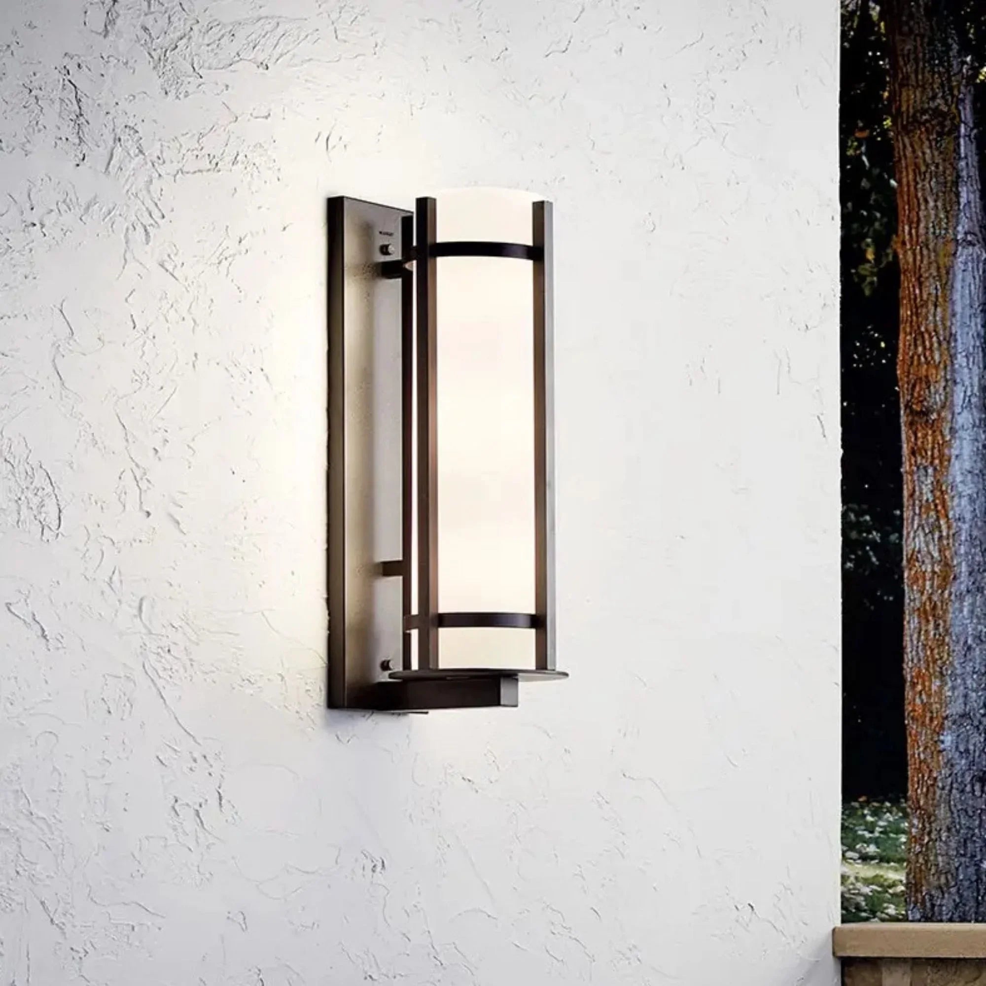 Kichler Camden 26 in. 3-Light Outdoor Sconce, Anvil Iron with Satin Etched Opal Glass
