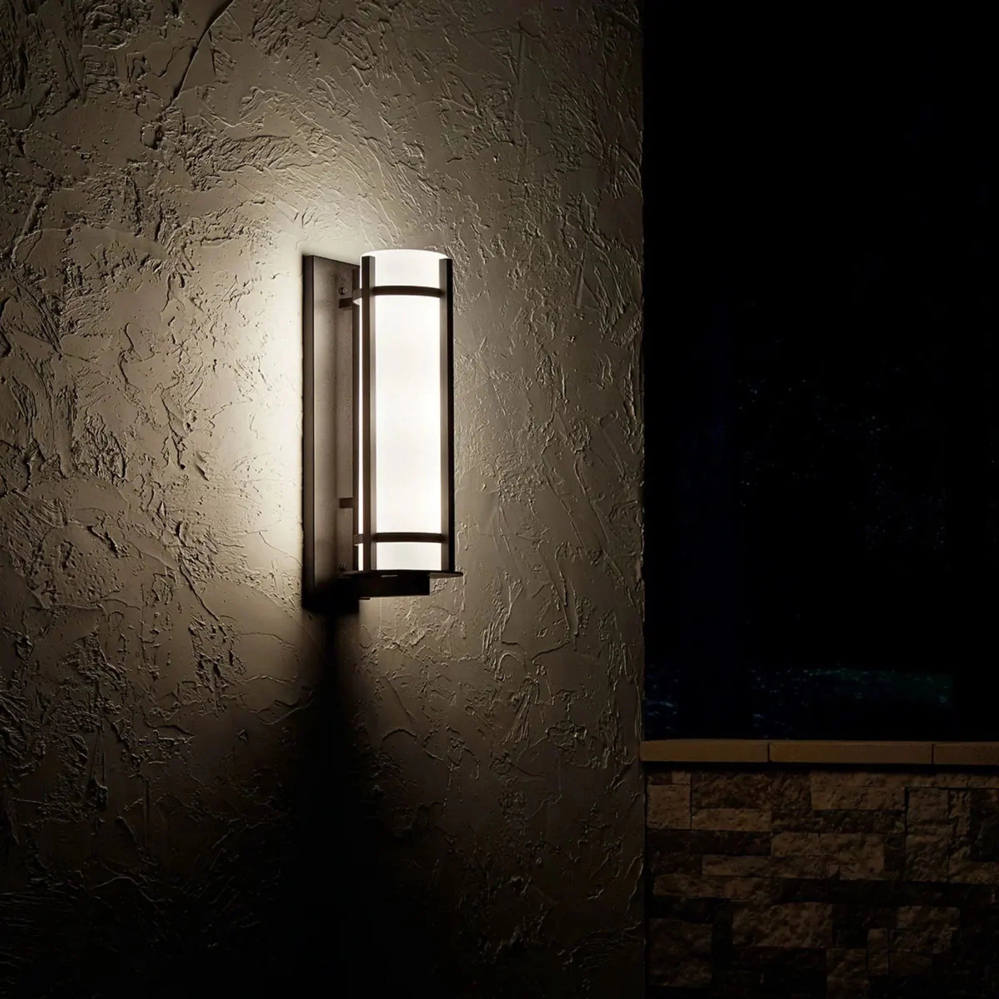 Kichler Camden 26 in. 3-Light Outdoor Sconce, Anvil Iron with Satin Etched Opal Glass