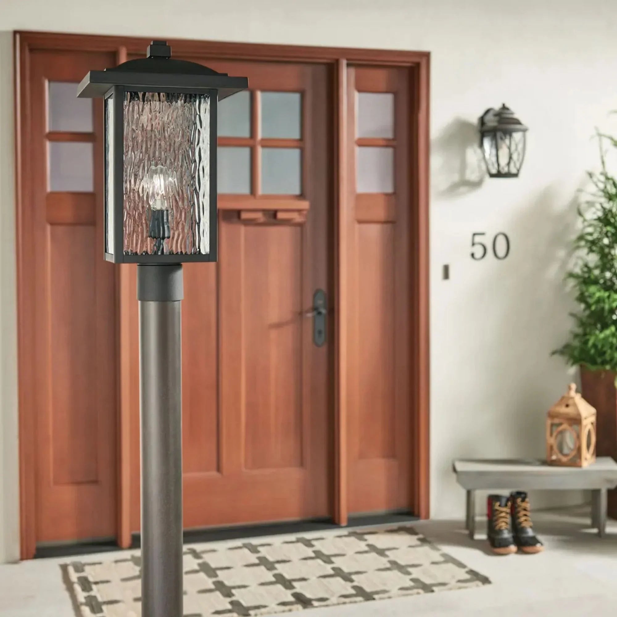 Kichler Capanna 18.25 in. Outdoor Post Light, Olde Bronze with Clear Water Glass