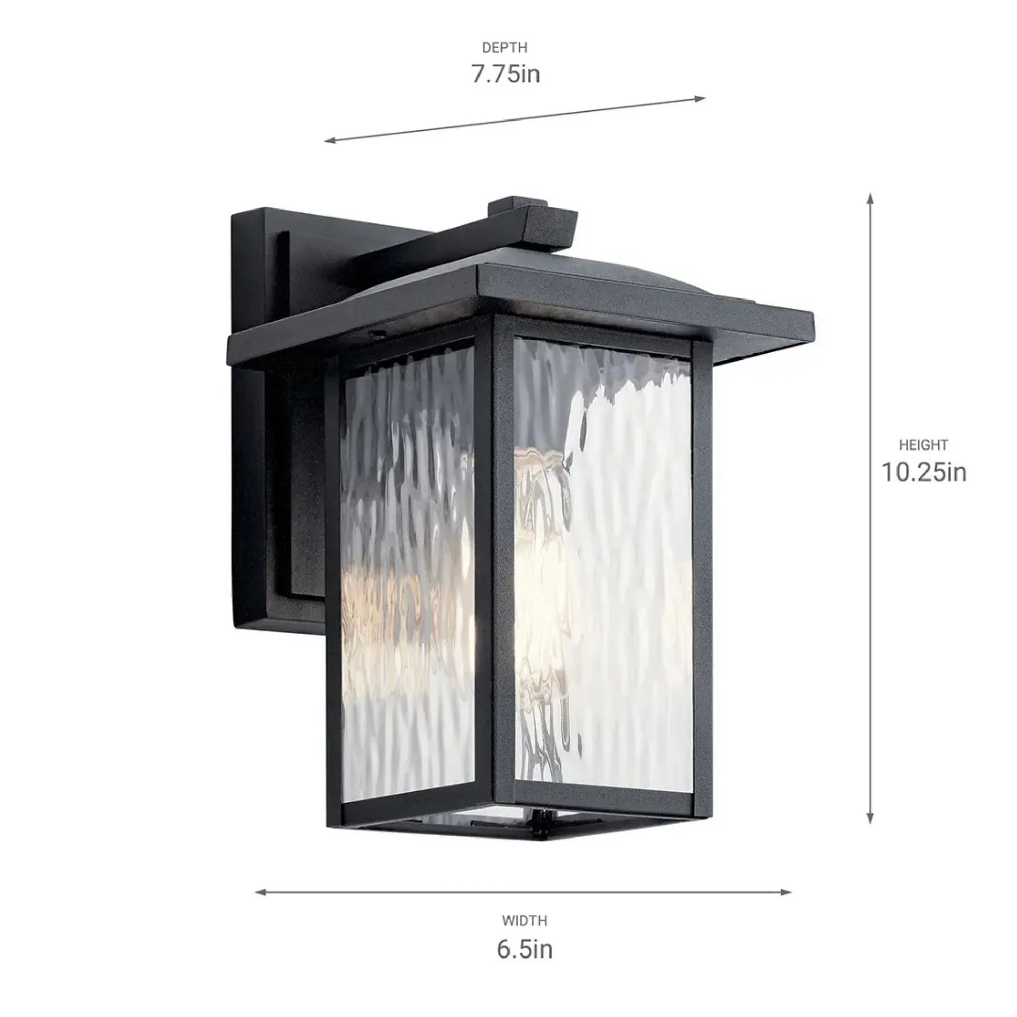 Kichler Capanna 10.25 in. Outdoor Wall Sconce, Textured Black with Clear Water Glass