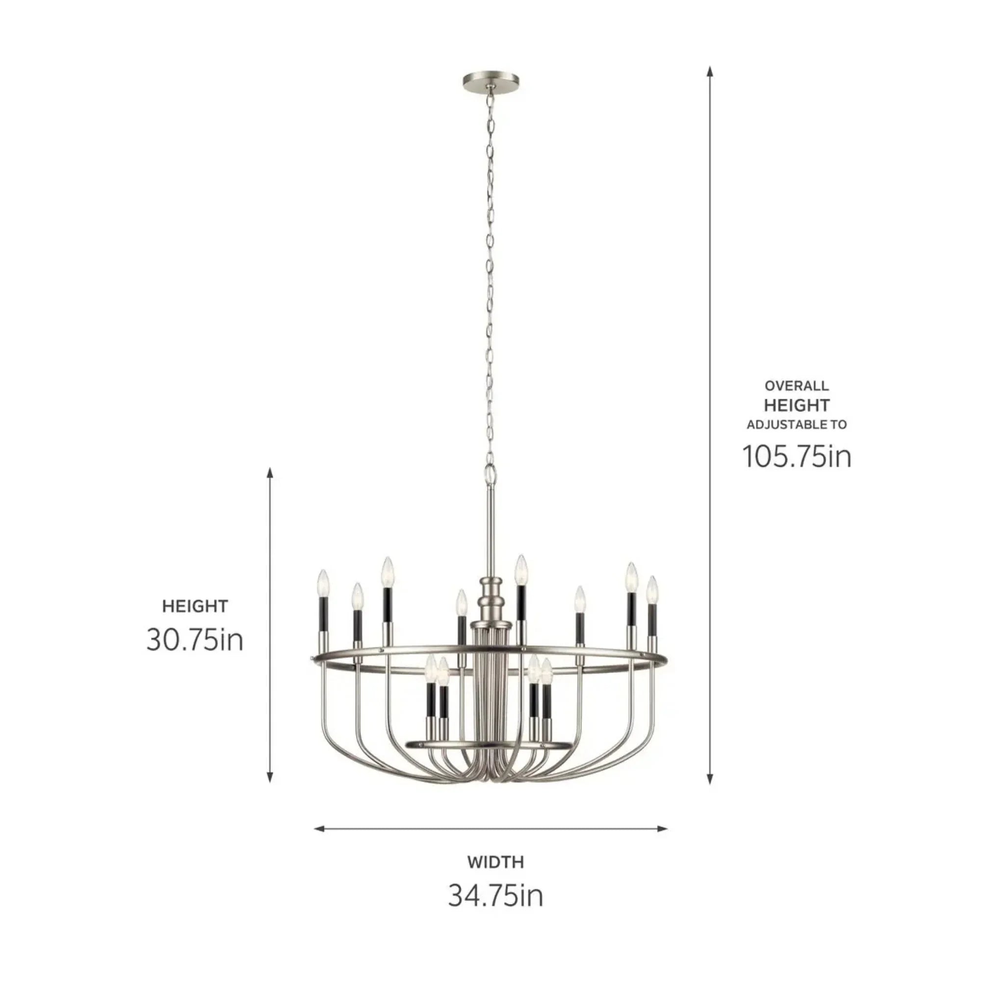 Kichler Capitol Hill 34.75 in. 12-Light Chandelier, Brushed Nickel
