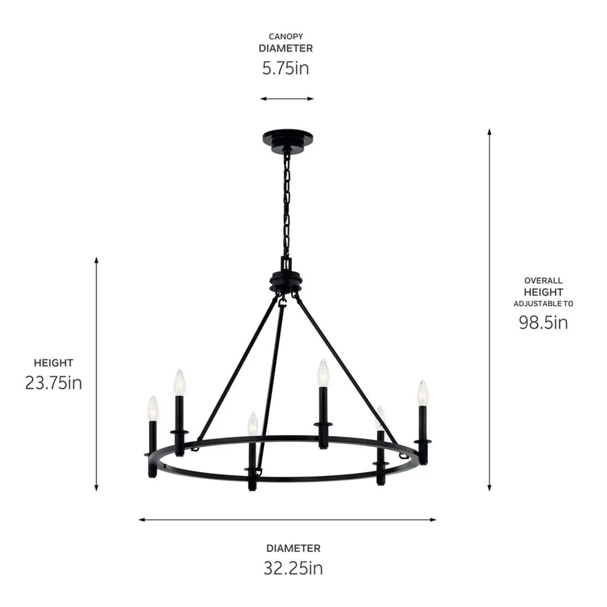 Carrick 32" 6-Light Chandelier, Black Finish
