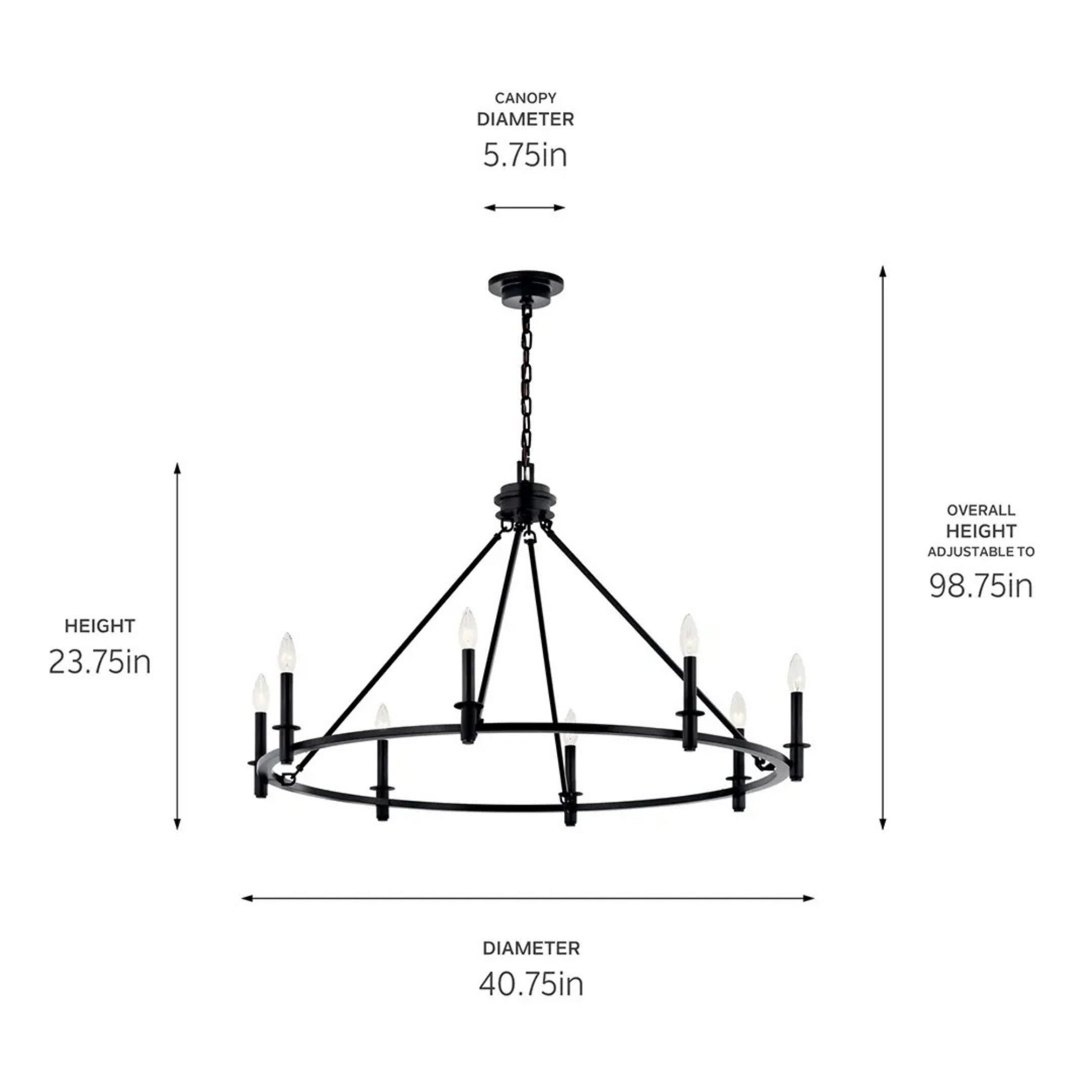 Carrick 41" 8-Light Chandelier, Black Finish - Bees Lighting