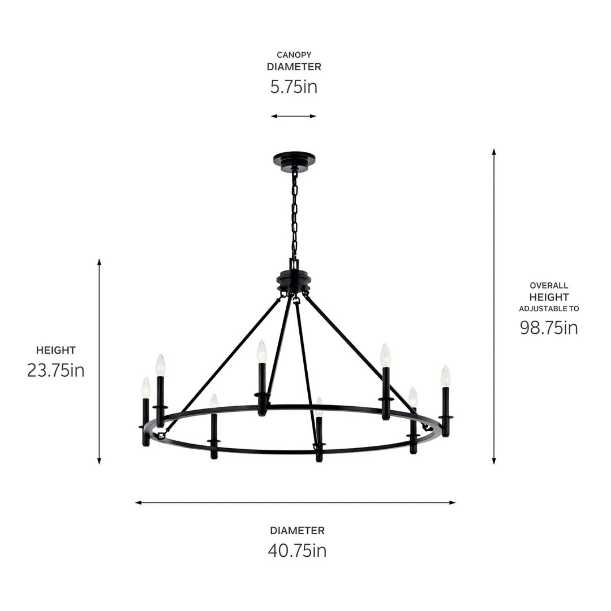 Carrick 41" 8-Light Chandelier, Black Finish - Bees Lighting