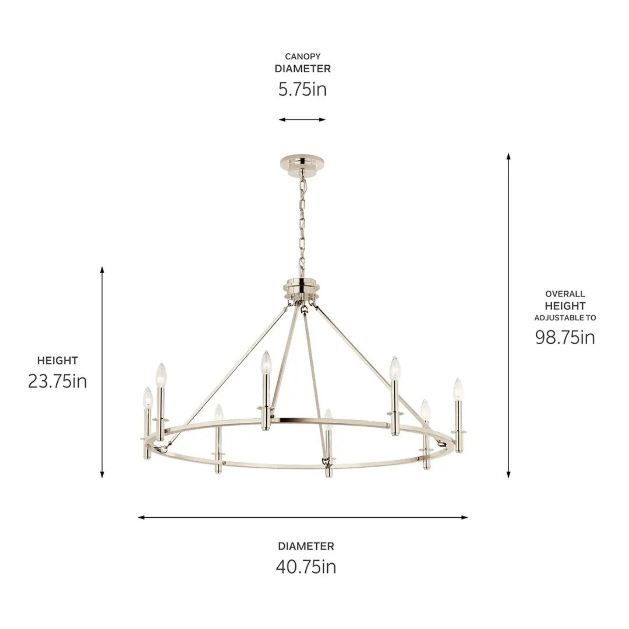 Carrick 41" 8-Light Chandelier, Polished Nickel Finish
