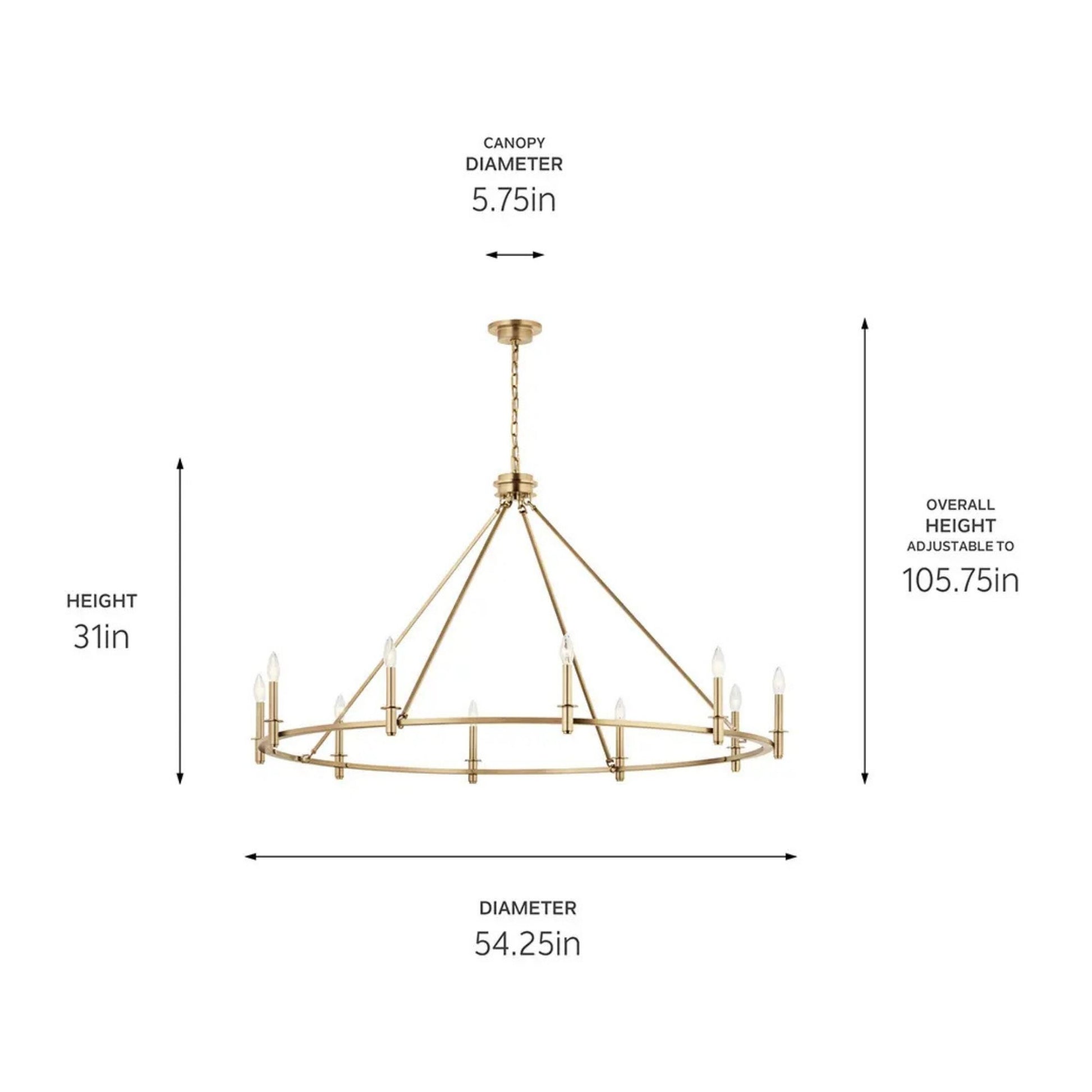 Carrick 54" 10-Light Chandelier, Champagne Bronze Finish - Bees Lighting