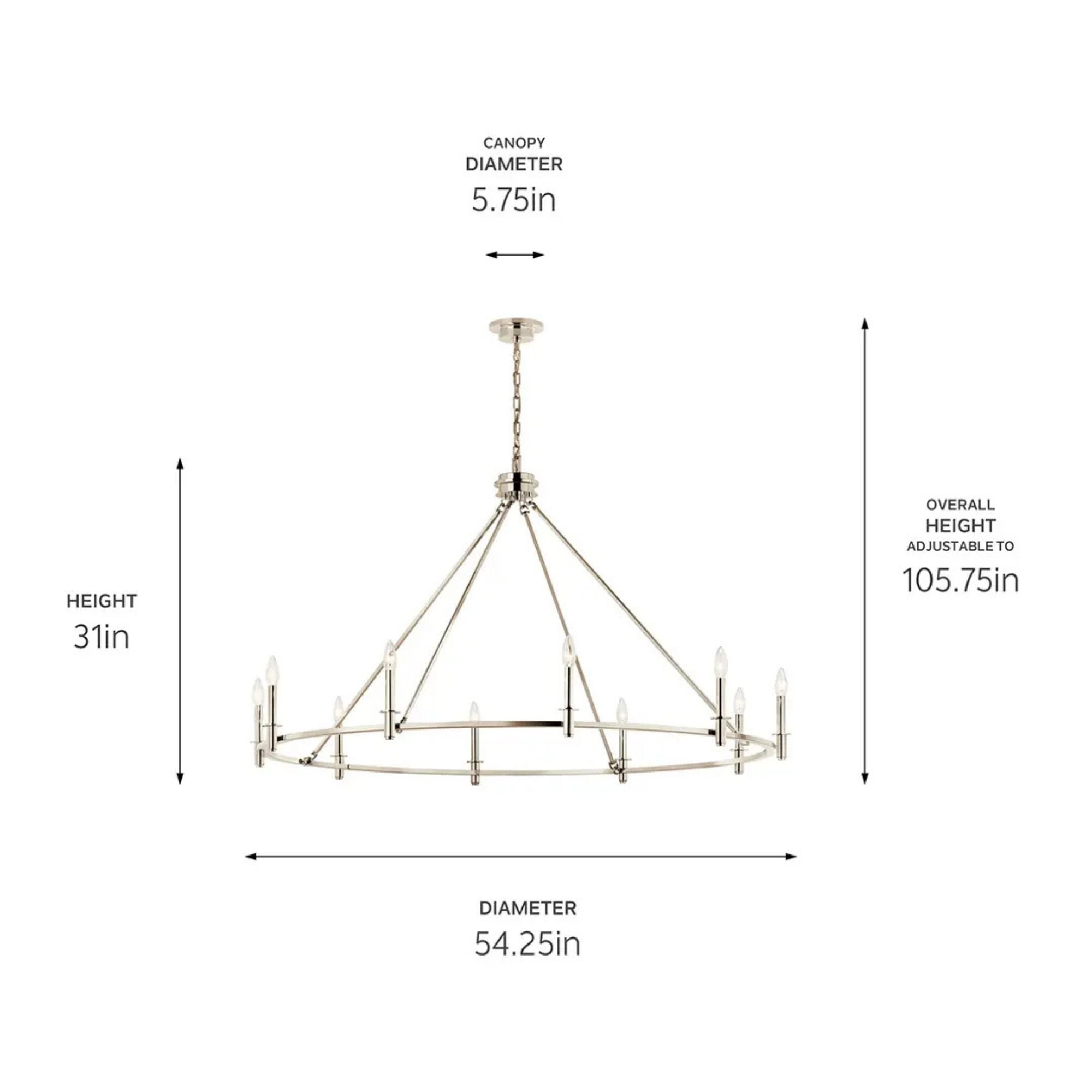 Carrick 54" 10-Light Chandelier, Polished Nickel Finish - Bees Lighting