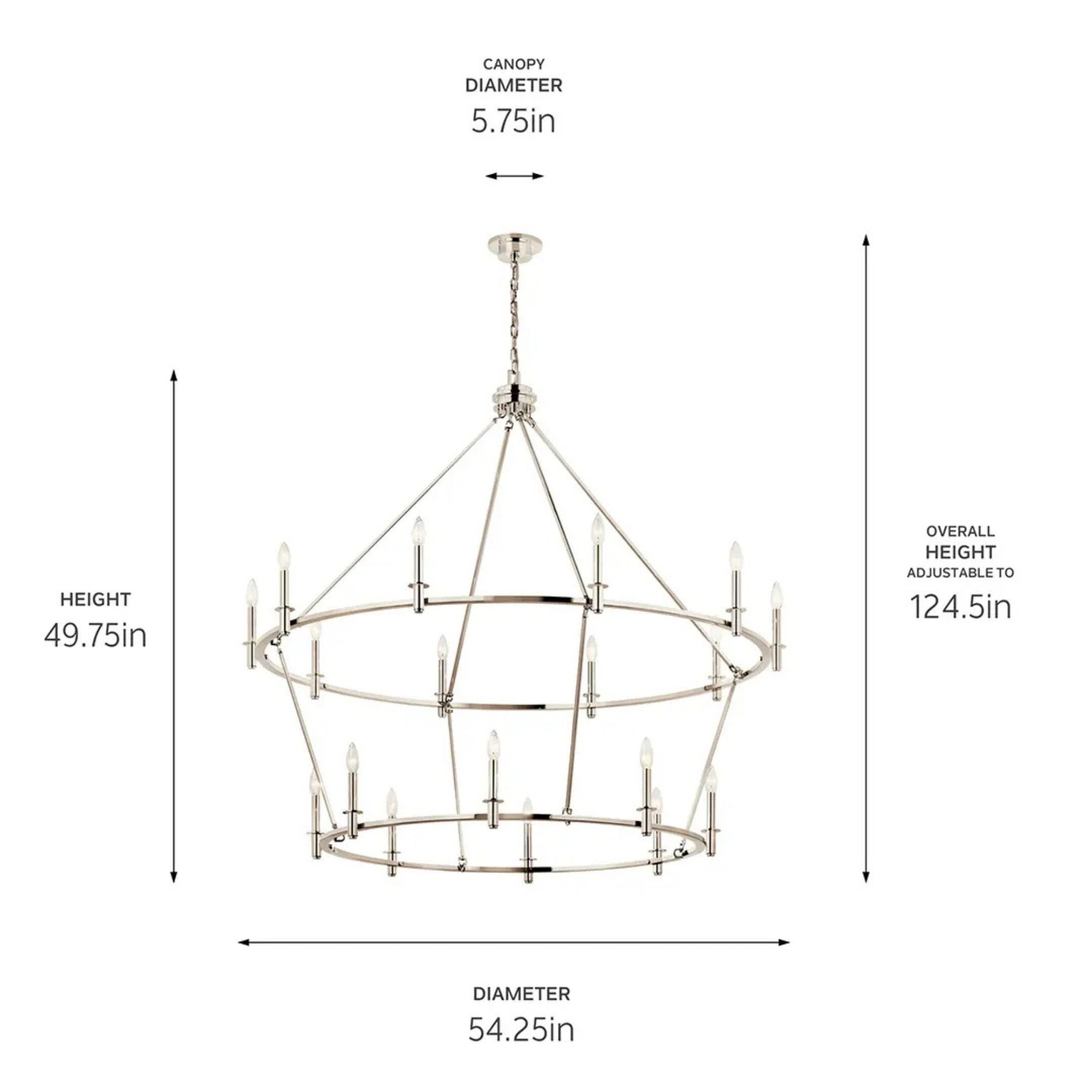 Carrick 54" 18-Light Chandelier, Polished Nickel Finish