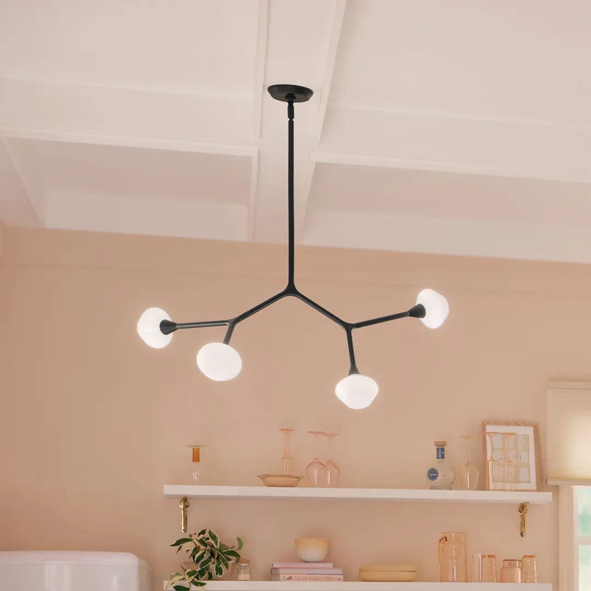 Kichler Cassius 39.5 in. 4-Light Chandelier, Black with Opal Glass Unique Shade
