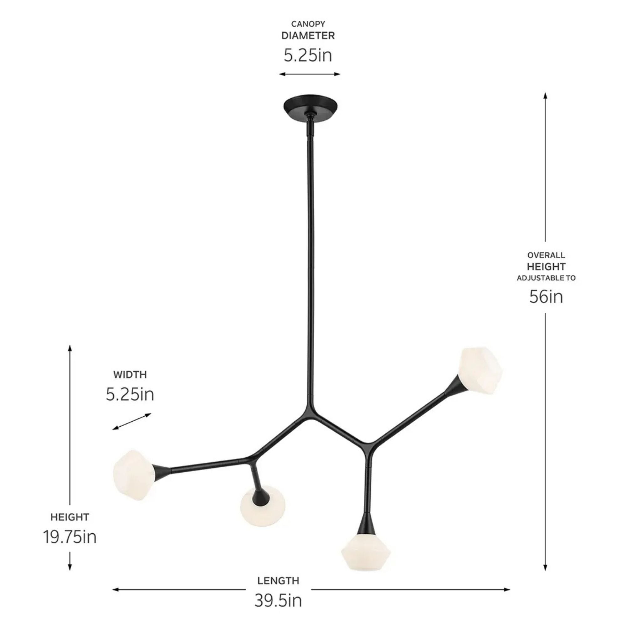 Kichler Cassius 39.5 in. 4-Light Chandelier, Black with Opal Glass Unique Shade