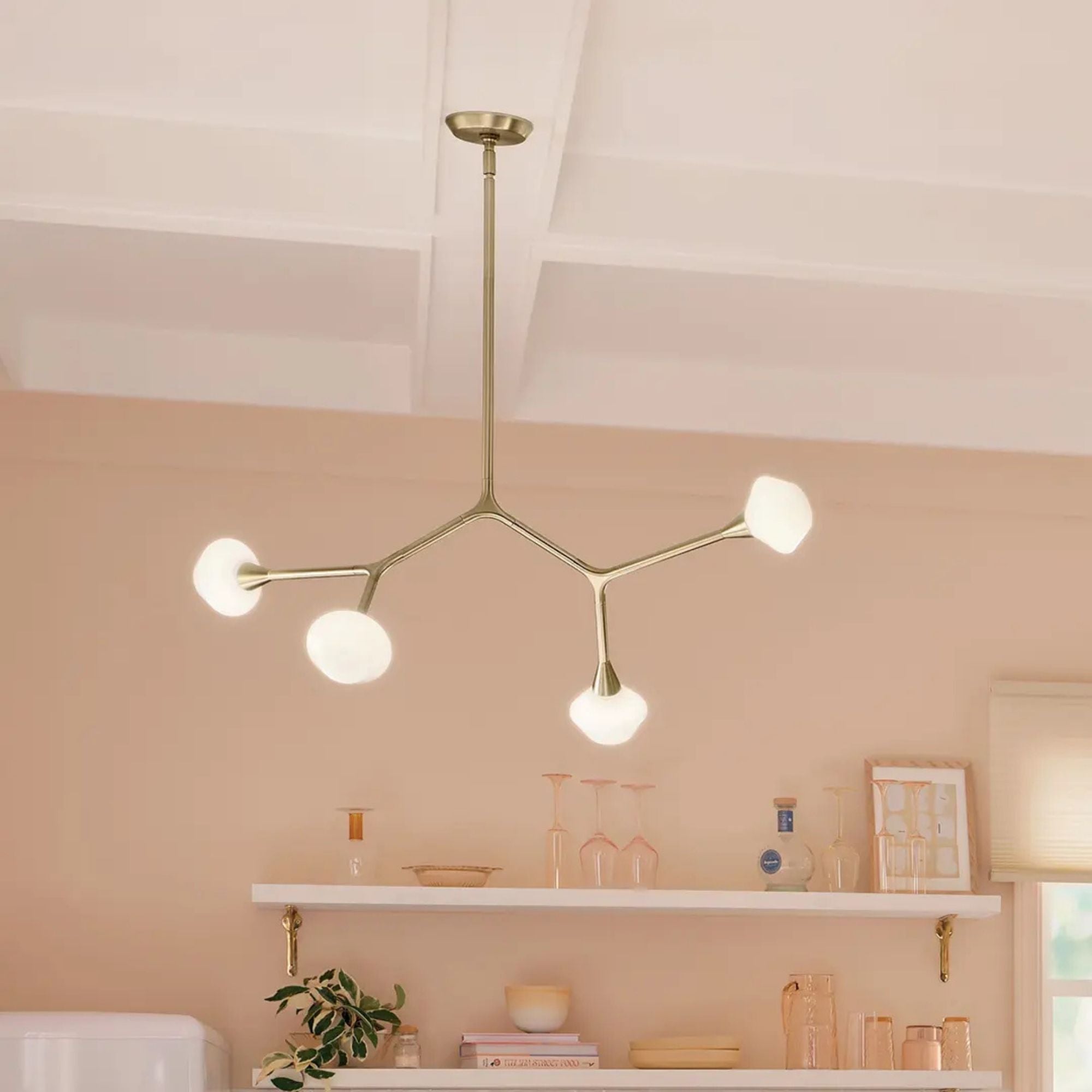 Kichler Cassius 39.5 in. 4-Light Chandelier, Champagne Bronze with Unique Opal Glass Shade