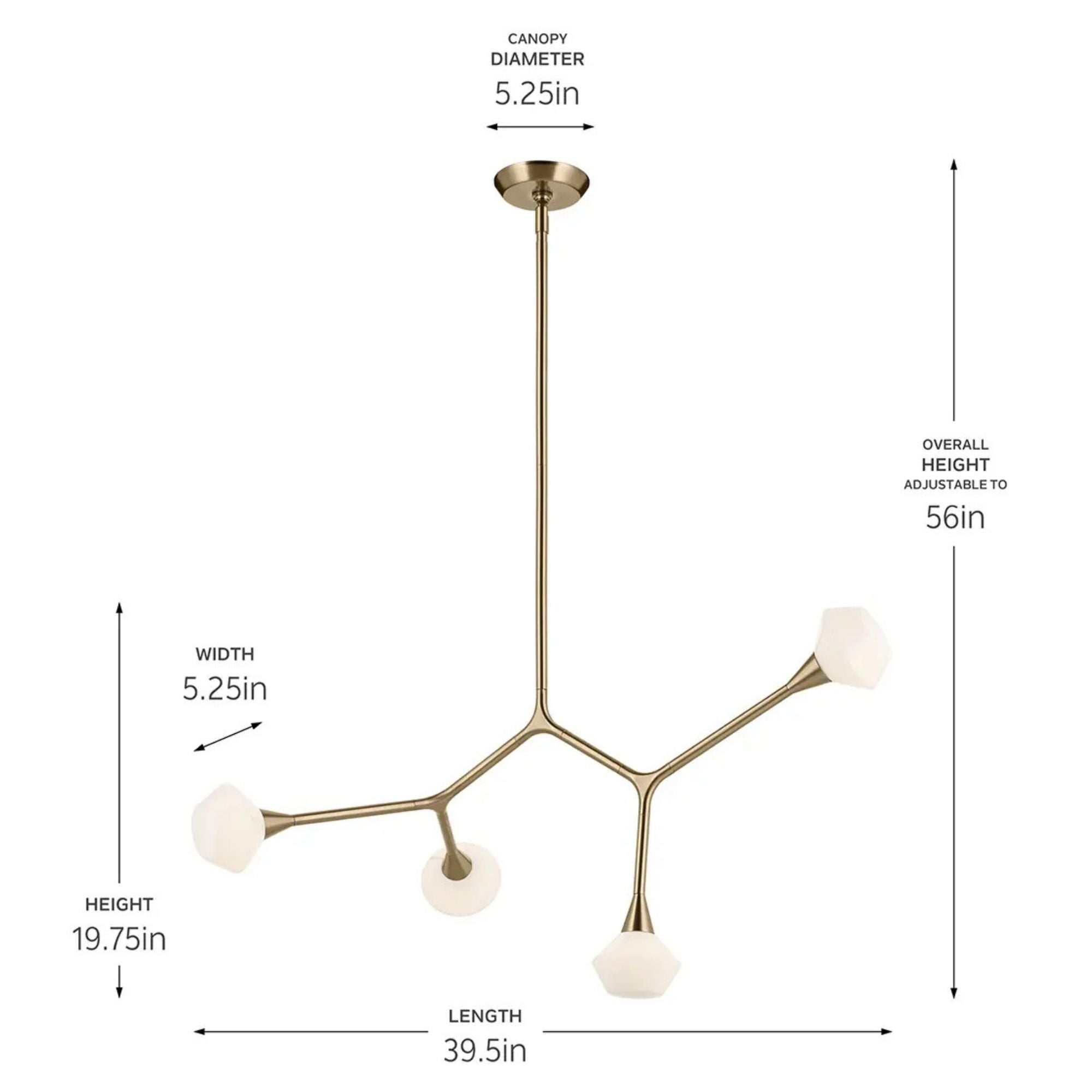 Kichler Cassius 39.5 in. 4-Light Chandelier, Champagne Bronze with Unique Opal Glass Shade