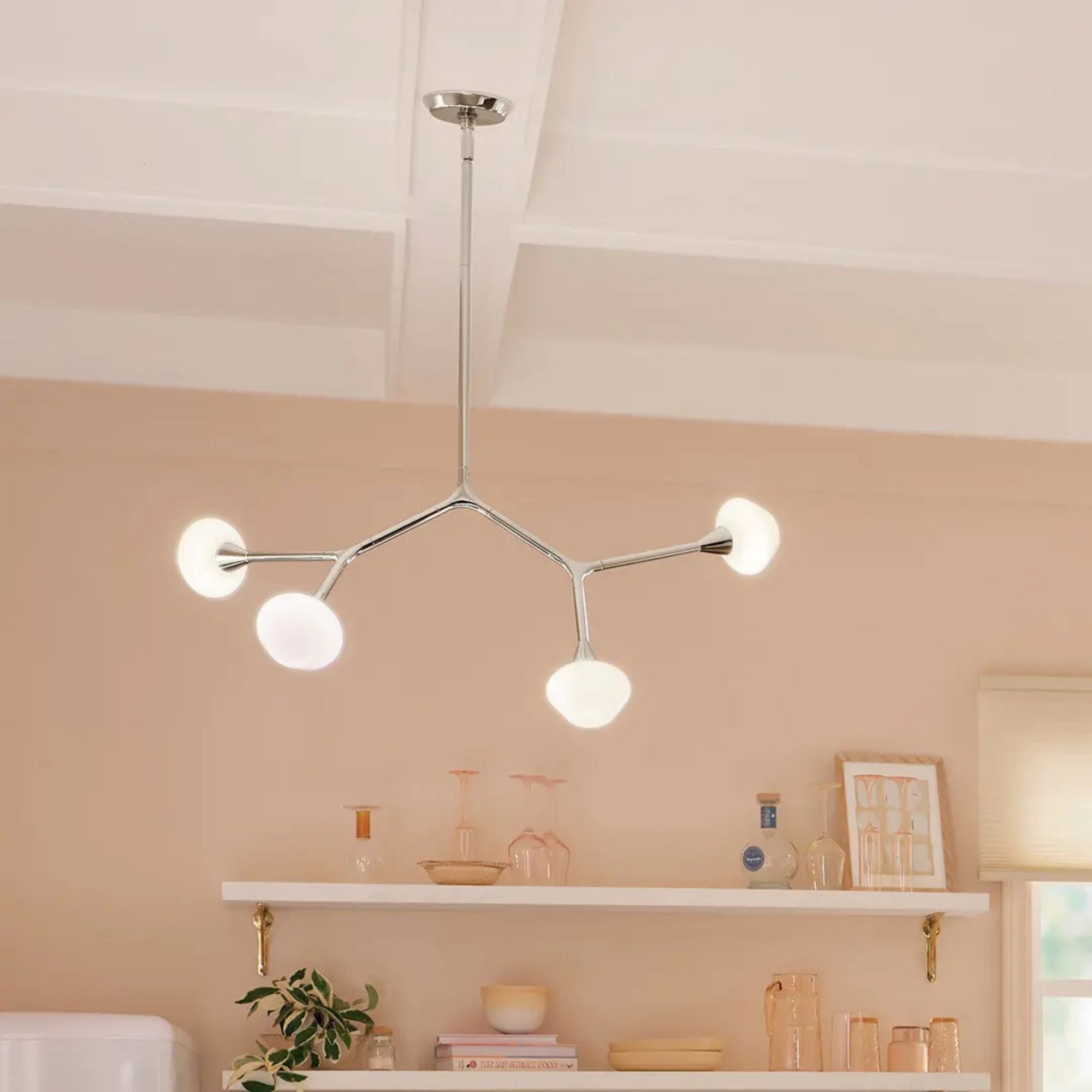 Kichler Cassius 39.5 in. 4-Light Chandelier, Polished Nickel with Opal Glass Unique Shade