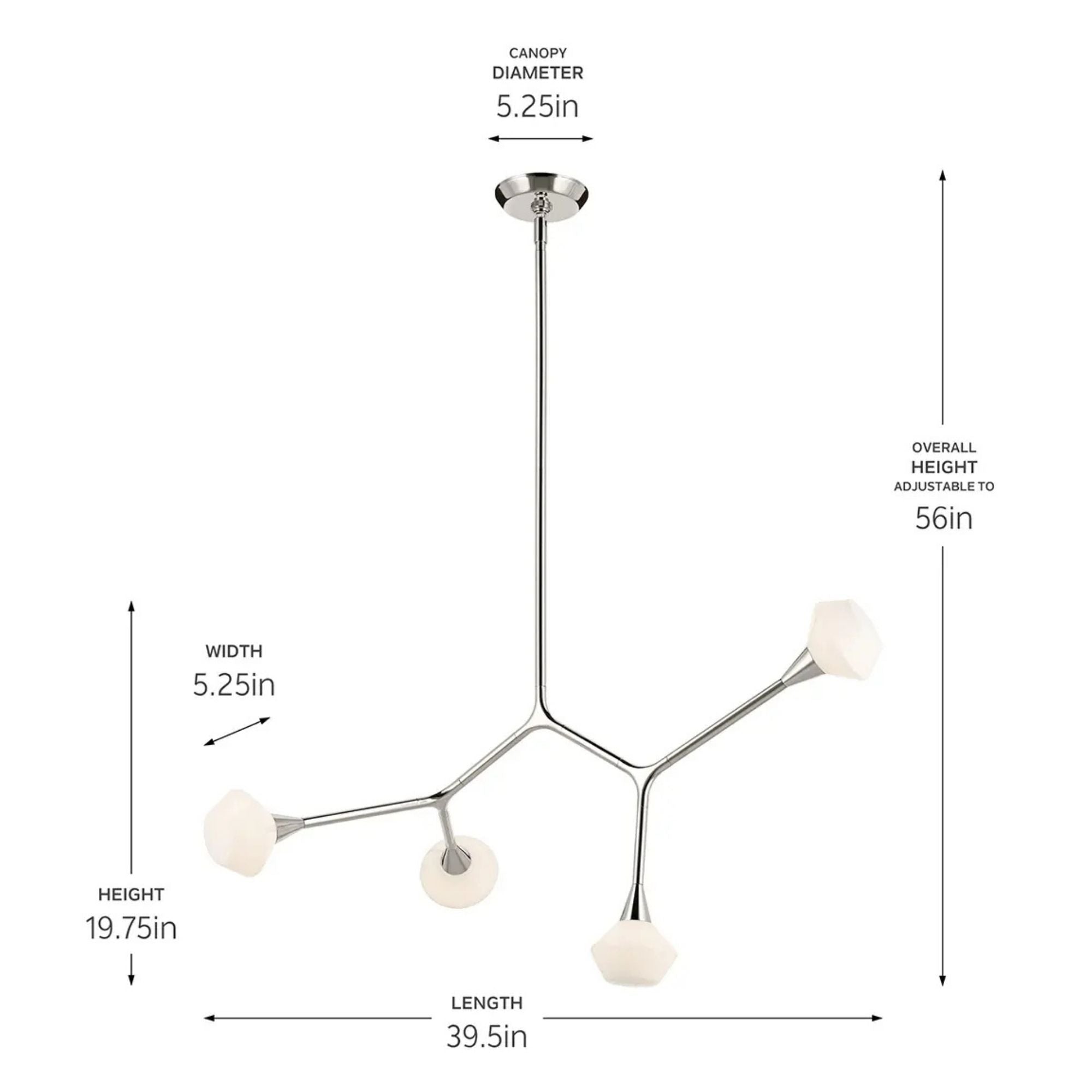 Kichler Cassius 39.5 in. 4-Light Chandelier, Polished Nickel with Opal Glass Unique Shade