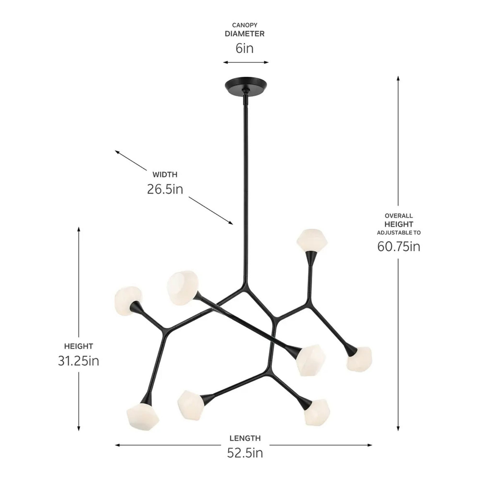 Kichler Cassius 31.25 in. 8-Light Chandelier, Black with Opal Glass Unique Shade