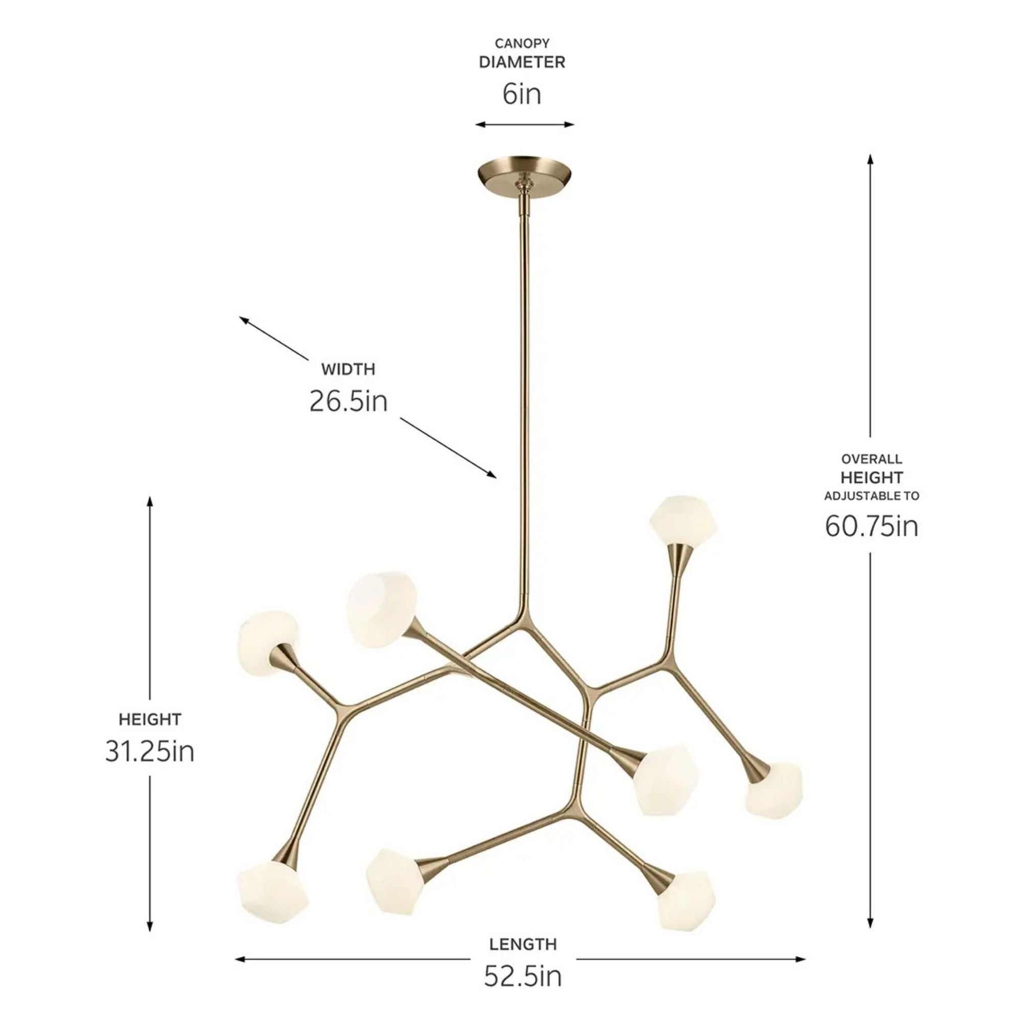 Kichler Cassius 31.25 in. 8-Light Chandelier, Champagne Bronze with Opal Glass Unique Shade