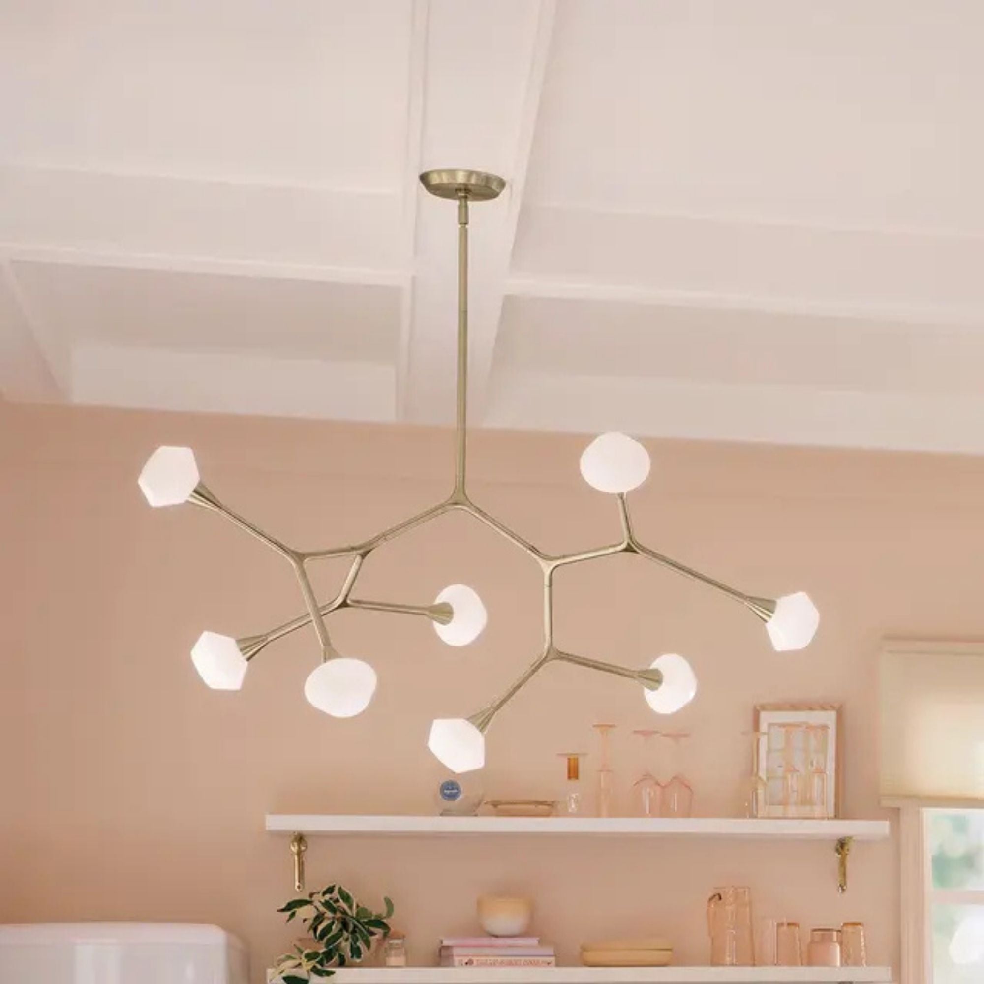Kichler Cassius 31.25 in. 8-Light Chandelier, Champagne Bronze with Opal Glass Unique Shade