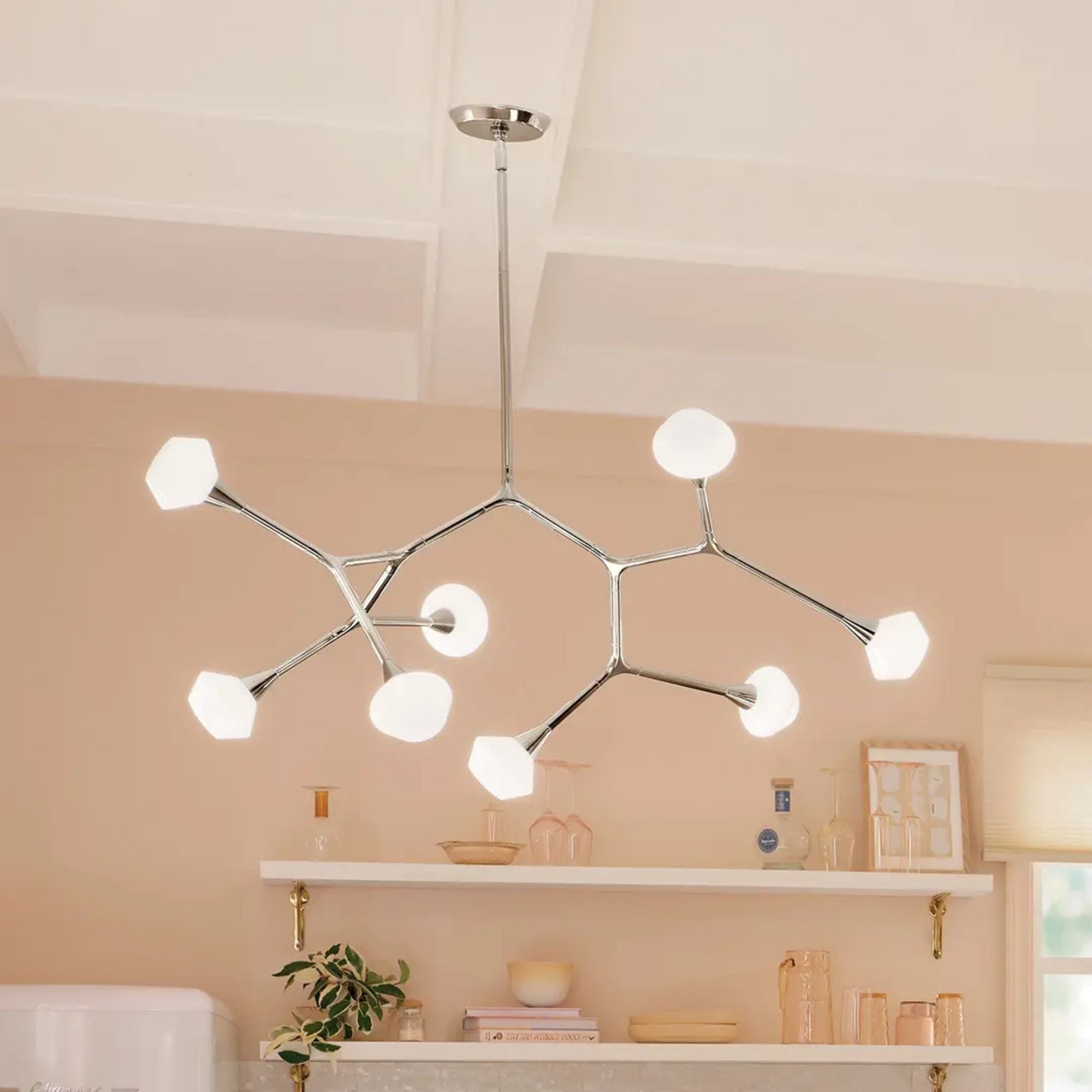 Kichler Cassius 31.25 in. 8-Light Chandelier, Polished Nickel with Opal Glass Unique Shade