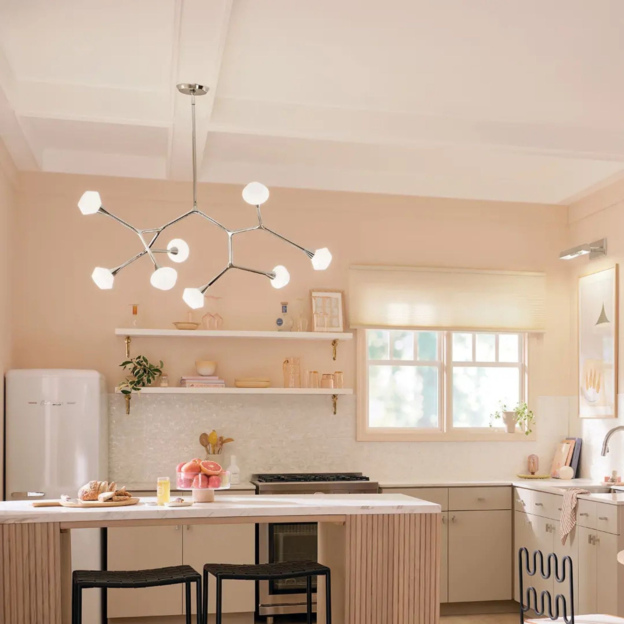Kichler Cassius 31.25 in. 8-Light Chandelier, Polished Nickel with Opal Glass Unique Shade