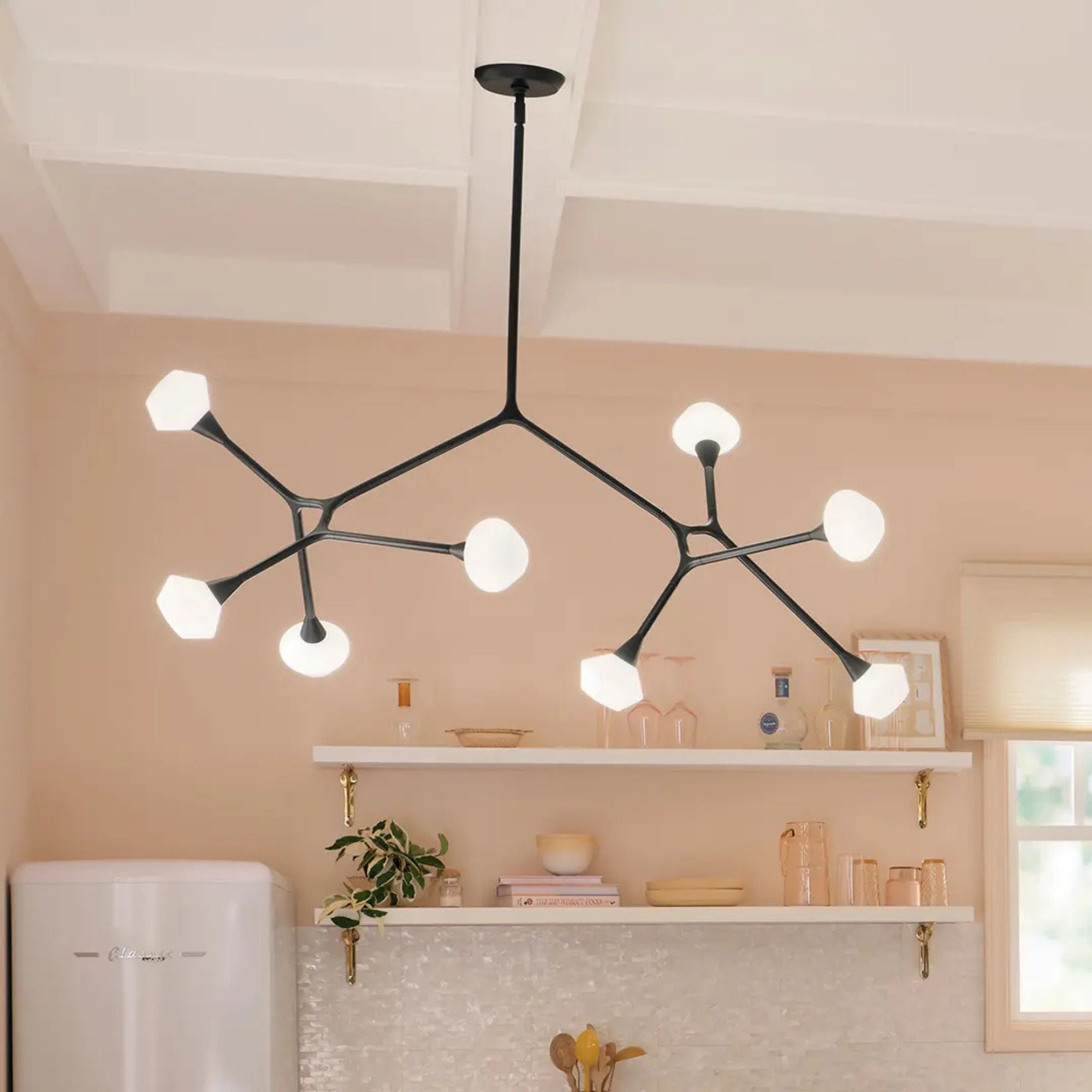Kichler Cassius 32 in. 8-Light Chandelier, Black with Opal Glass